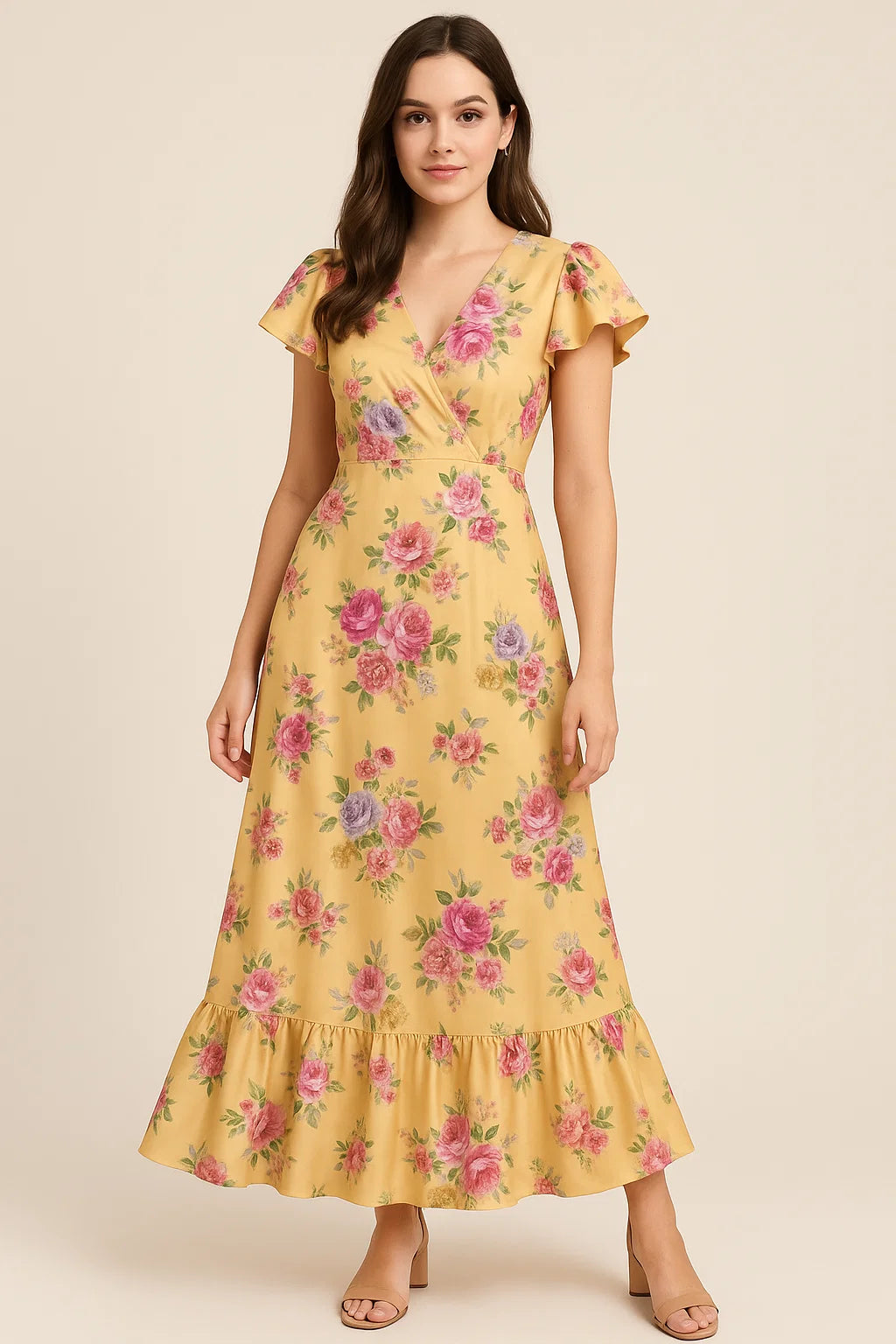 Apricot Light Watercolour Flower Digital Printed Fabric - Japan Satin