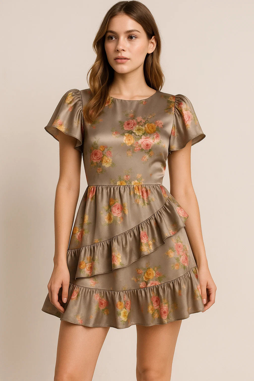 Lovely Yellow Roses With Jasmin Digital Printed Fabric - Japan Satin