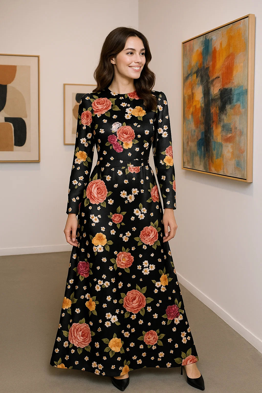 Multicolour Anemone Roses With Digital Printed Fabric - Japan Satin