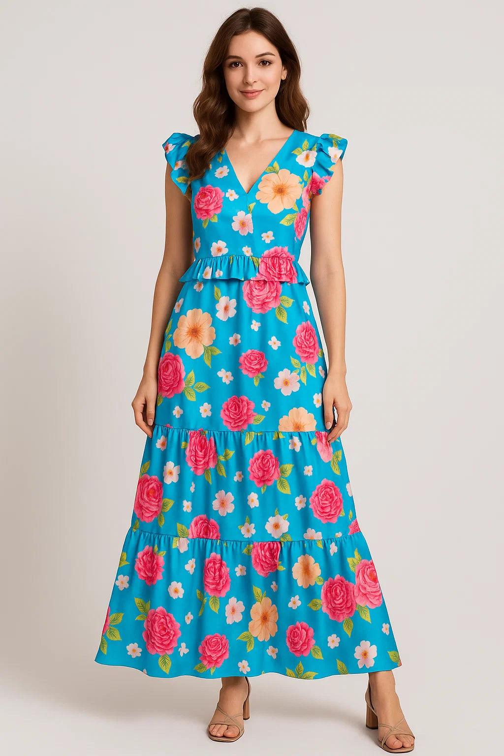 Beautiful Multicolour Anemone Roses Digital Printed Fabric - Japan Satin