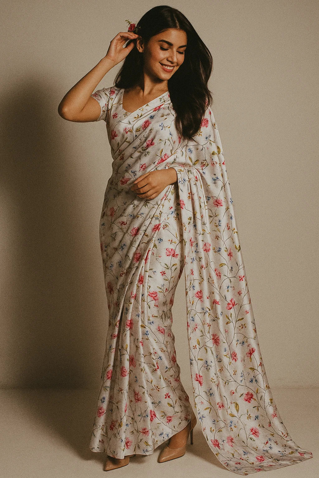 Abstract Colourful Flower Art Digital Printed Fabric - Japan Satin