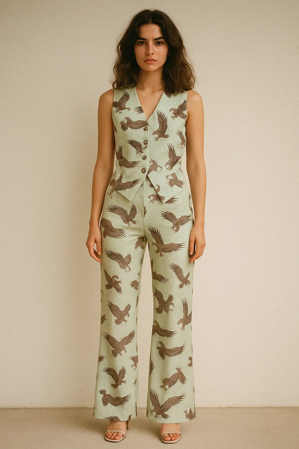 Seamless Eagle Bird Pattern Digital Printed Fabric - Japan Satin