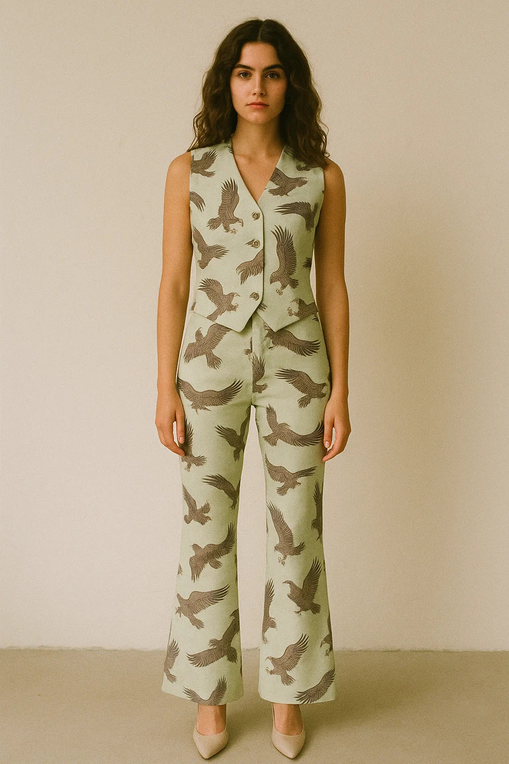 Seamless Eagle Bird Pattern Digital Printed Fabric - Japan Satin