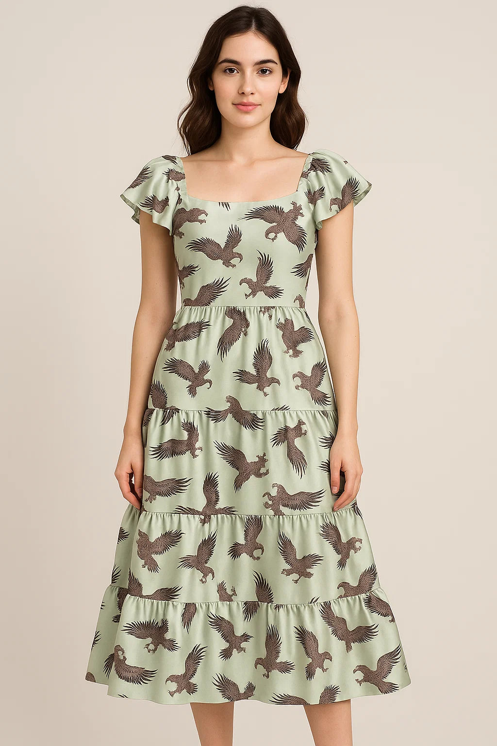 Seamless Eagle Bird Pattern Digital Printed Fabric - Japan Satin