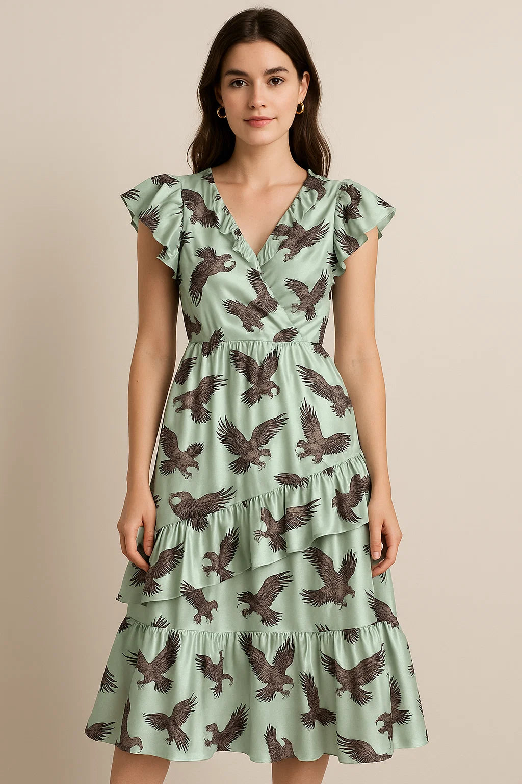 Seamless Eagle Bird Pattern Digital Printed Fabric - Japan Satin