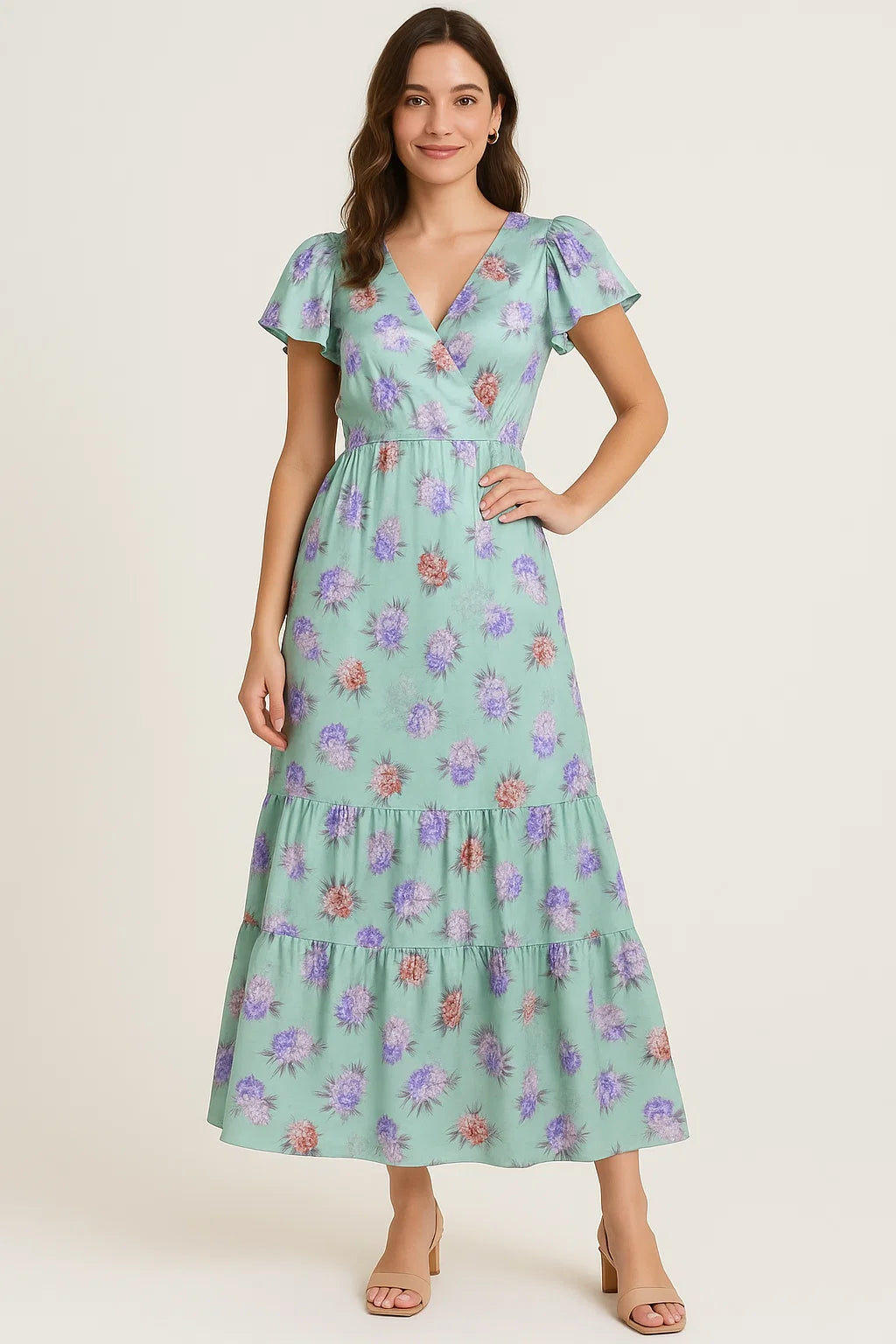 Beautiful Three Colour Geranium Flower Digital Printed Fabric - Japan Satin