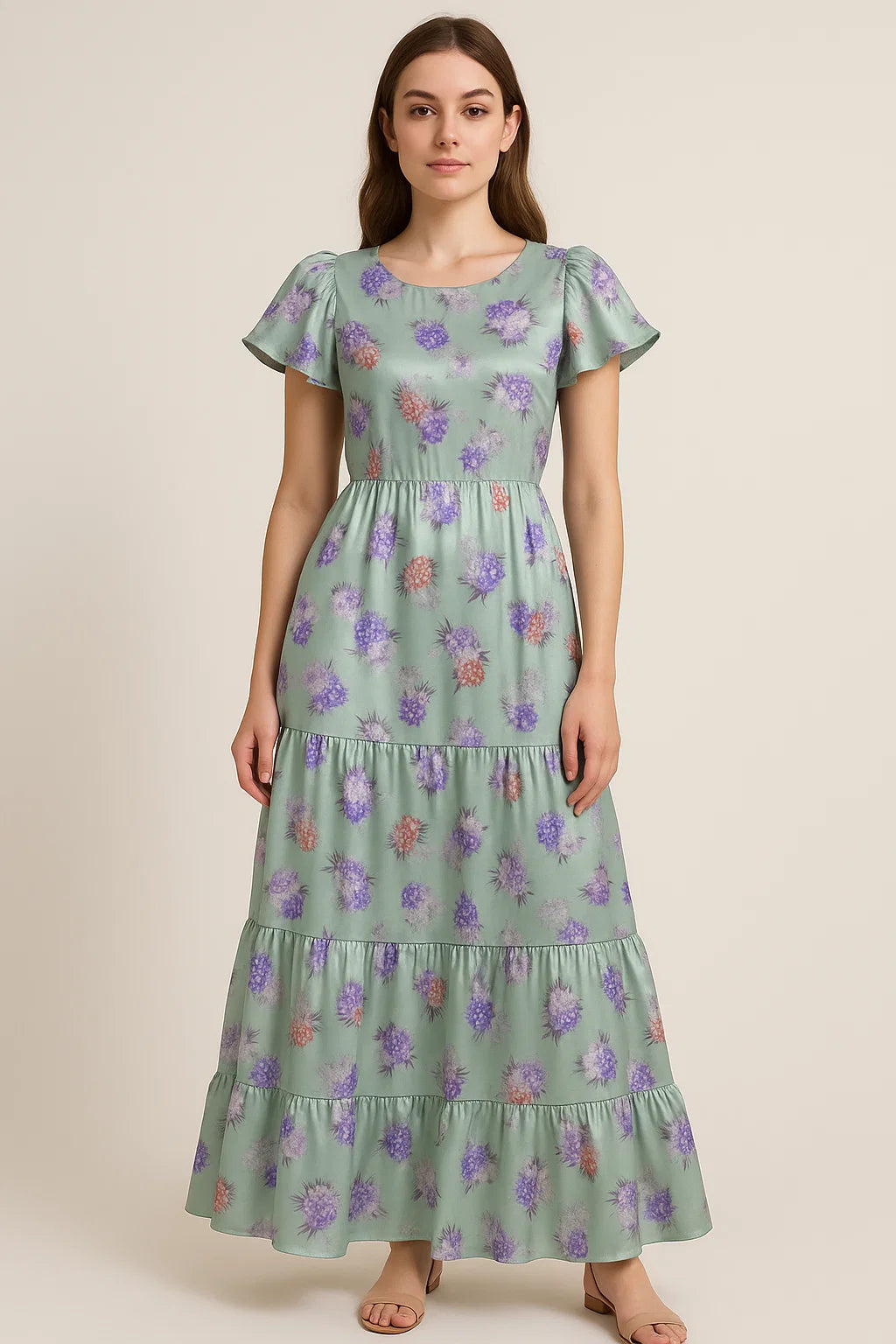 Beautiful Three Colour Geranium Flower Digital Printed Fabric - Japan Satin