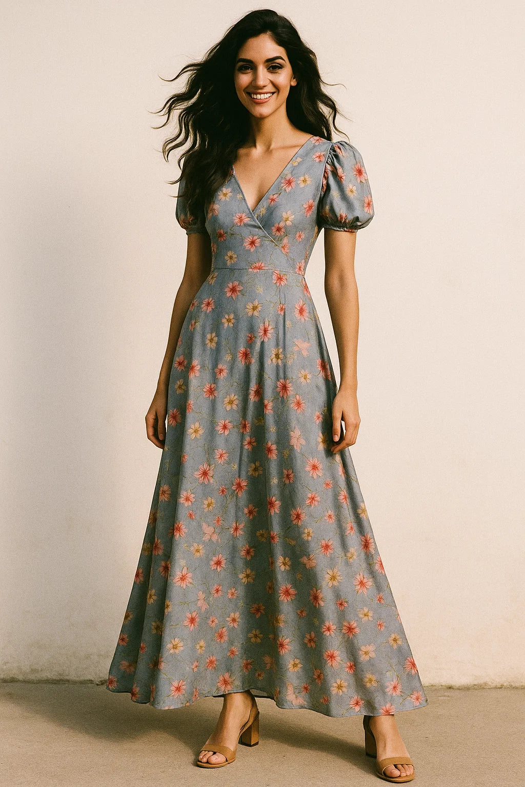 Colour Full Daisy With Spotted Background Digital Printed Fabric - Japan Satin