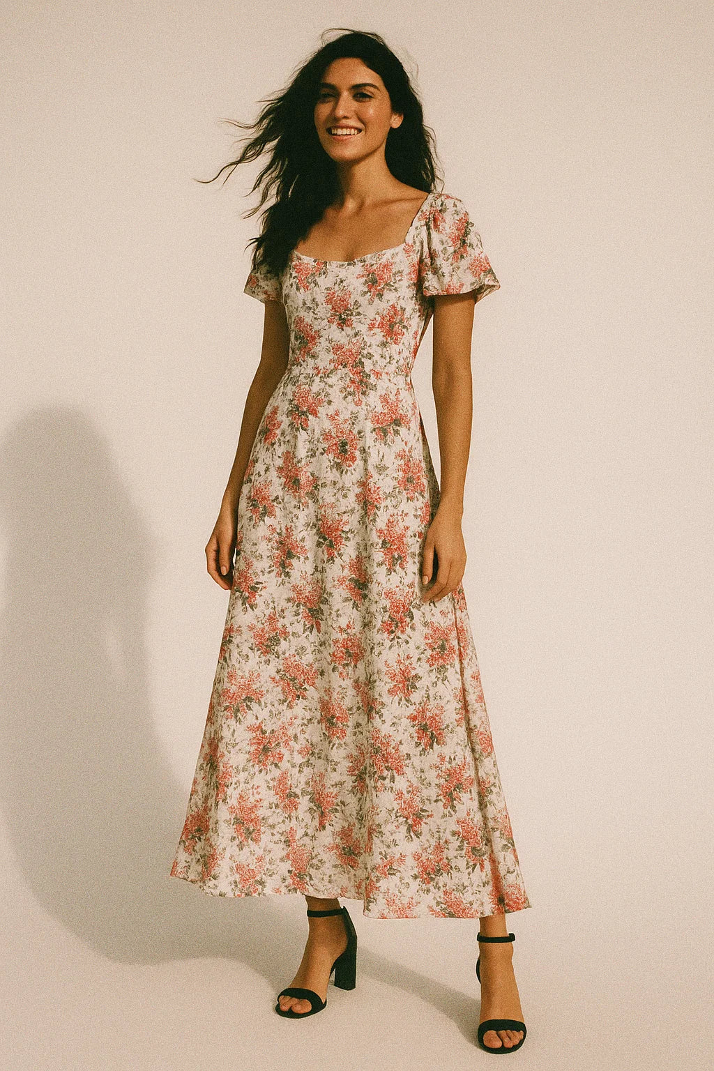 Tiny Daffodil Flower With Birch Leaves Digital Printed Fabric - Japan Satin