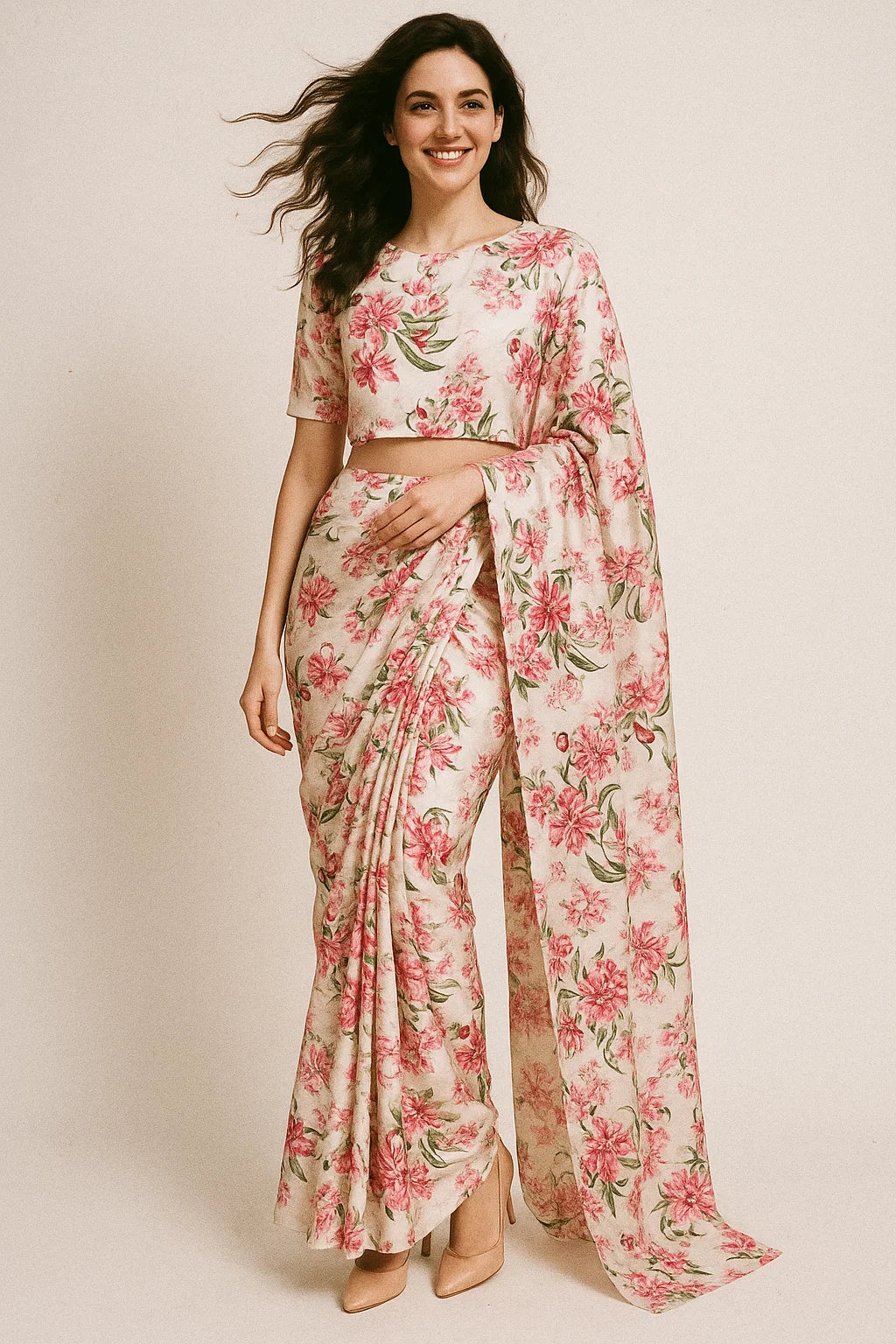 Beautifull Pink Calendula Flower Digital Printed Fabric - Japan Satin