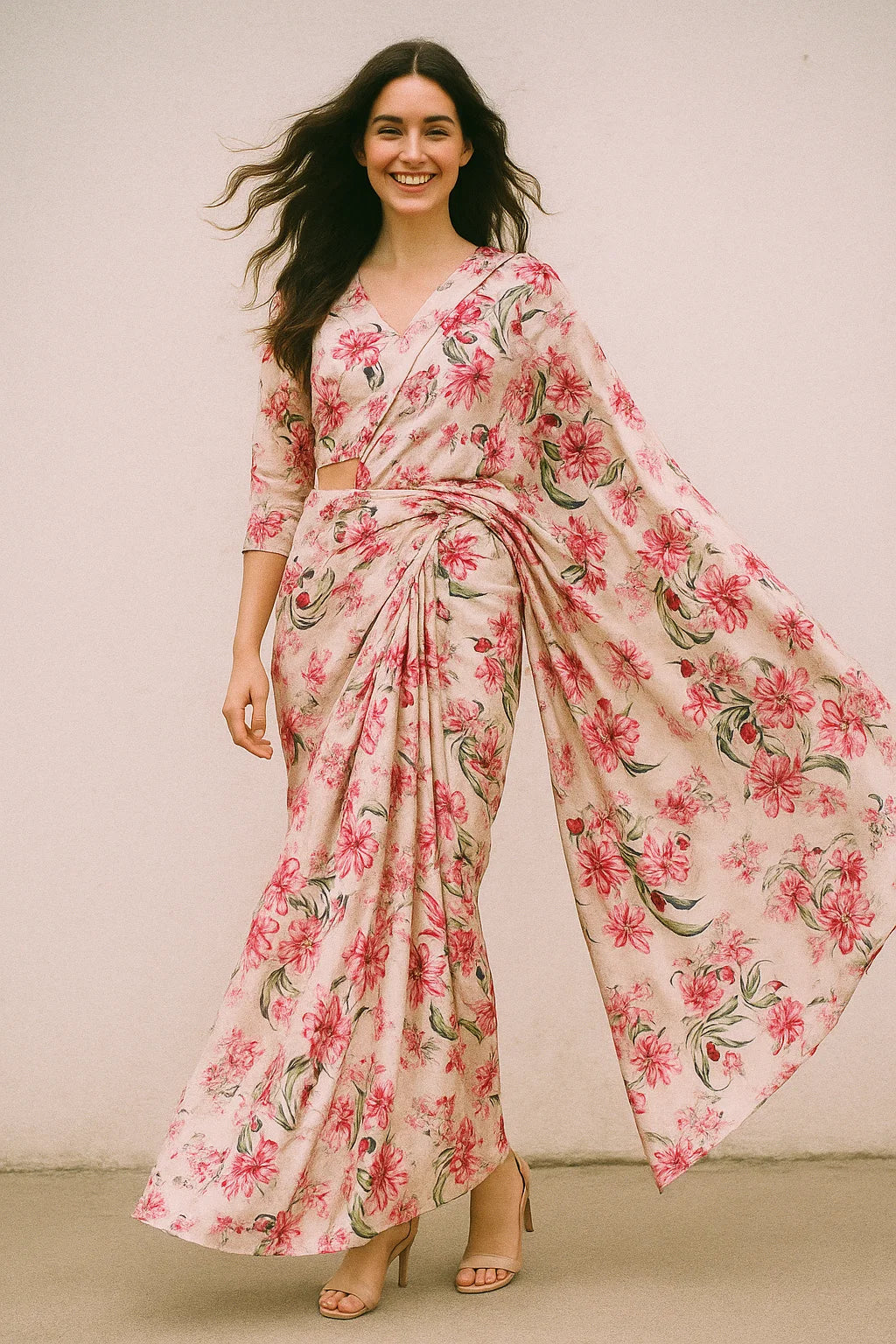 Beautifull Pink Calendula Flower Digital Printed Fabric - Japan Satin