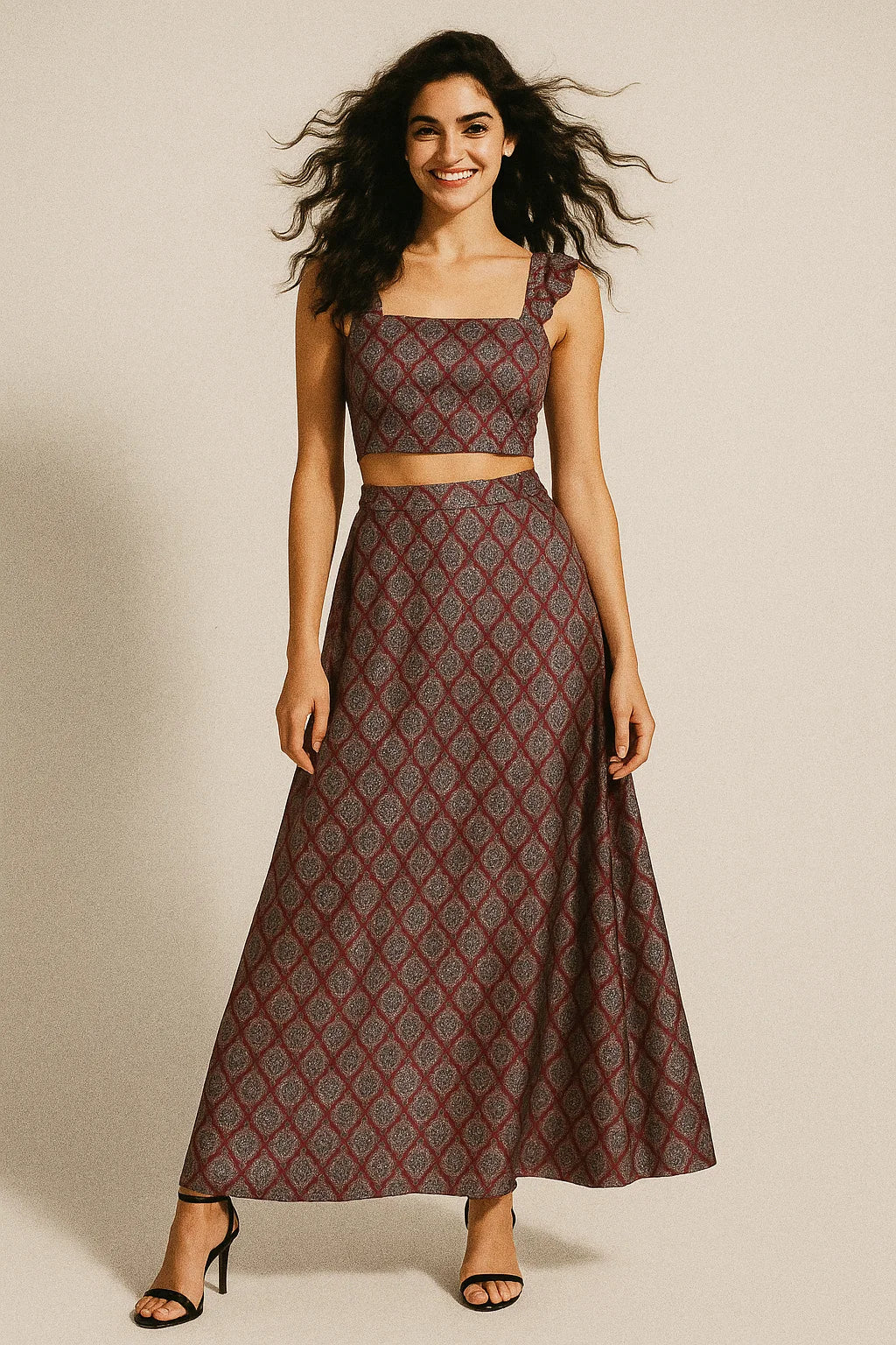 Morden Damask With Flower Digital Printed Fabric - Japan Satin