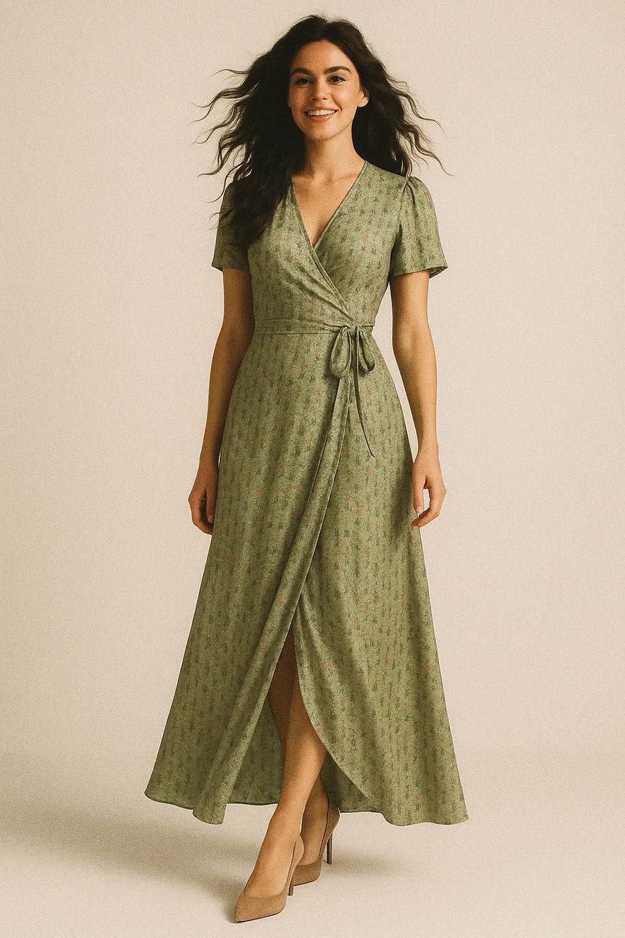 Beautiful Green Seamless Motif Flower Digital Printed Fabric - Japan Satin