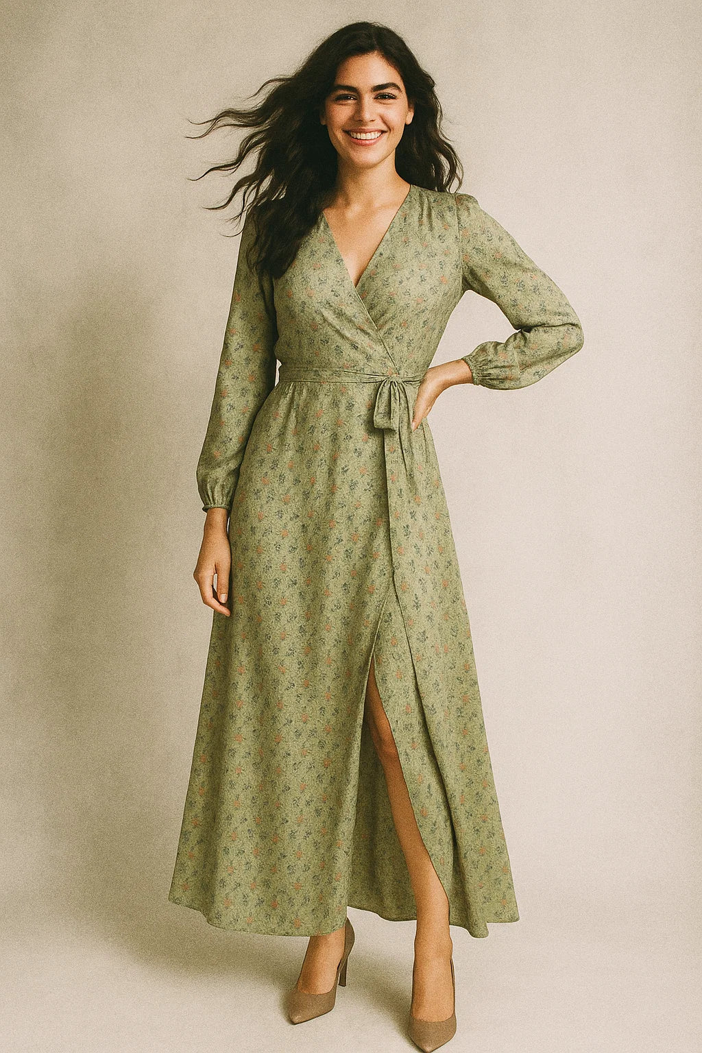 Beautiful Green Seamless Motif Flower Digital Printed Fabric - Japan Satin