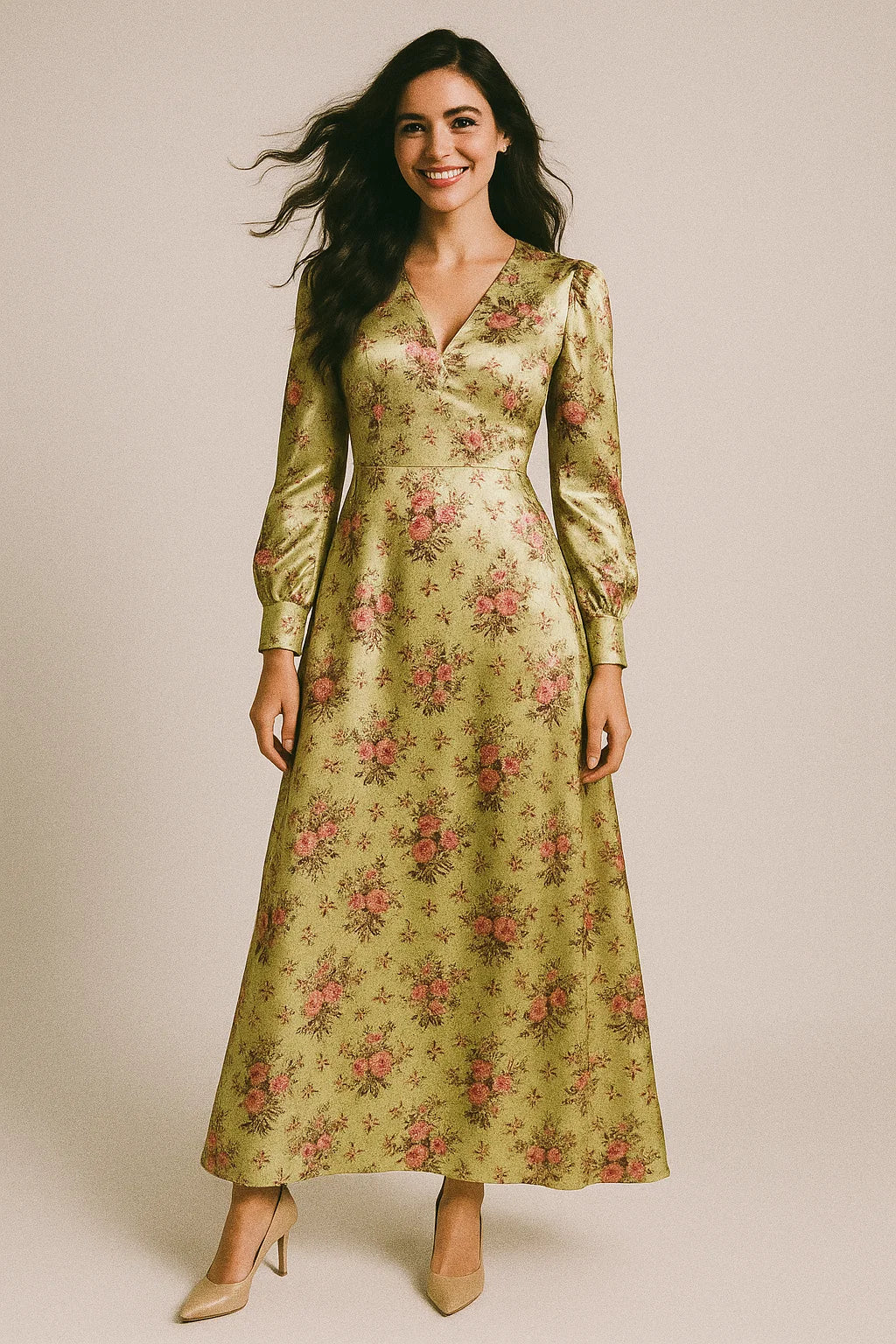 Chrysanthemum And Roses Bunch Digital Printed Fabric - Japan Satin