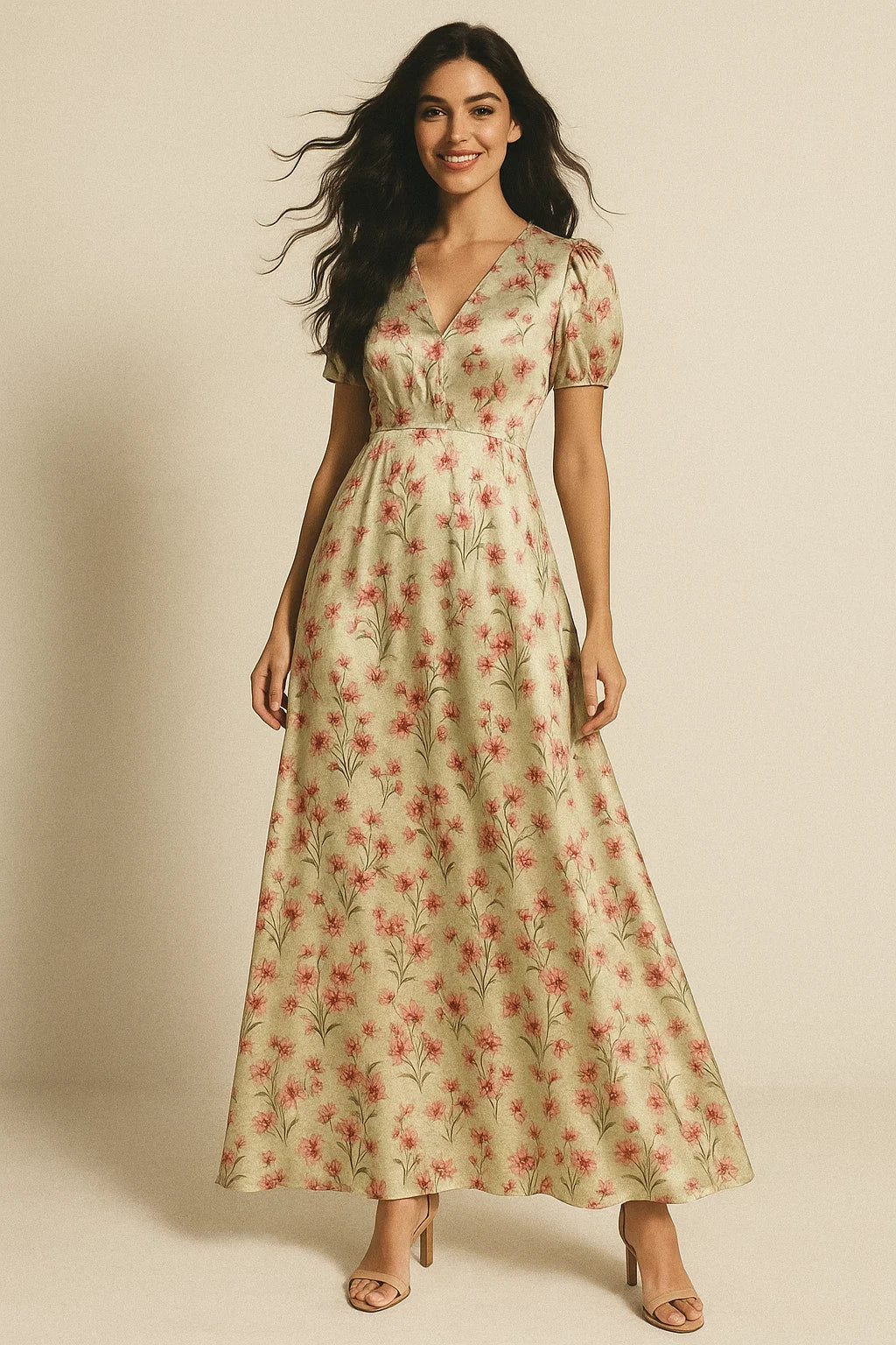 Beautiful Tiny Pink Chintz Digital Printed Fabric - Japan Satin