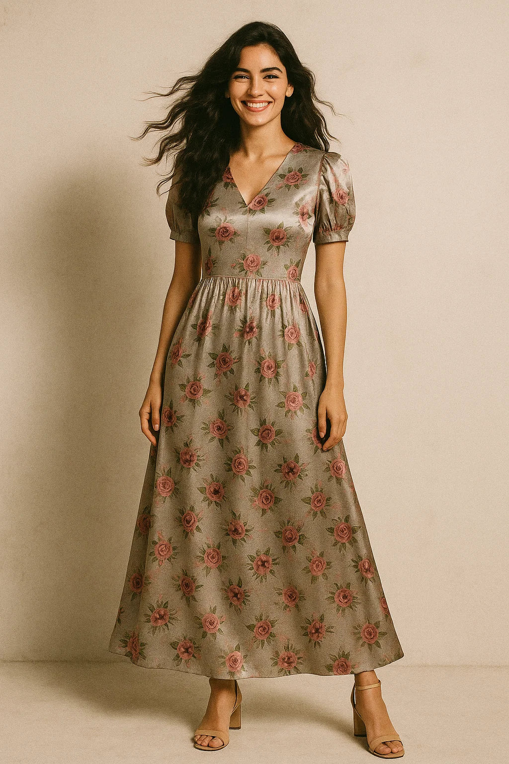 Pink Buttercup Flower Bunch Digital Printed Fabric - Japan Satin