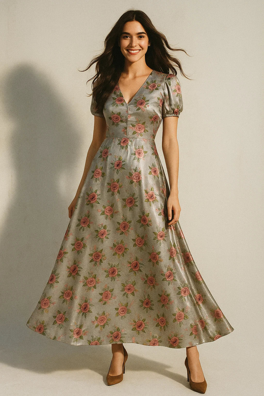 Pink Buttercup Flower Bunch Digital Printed Fabric - Japan Satin