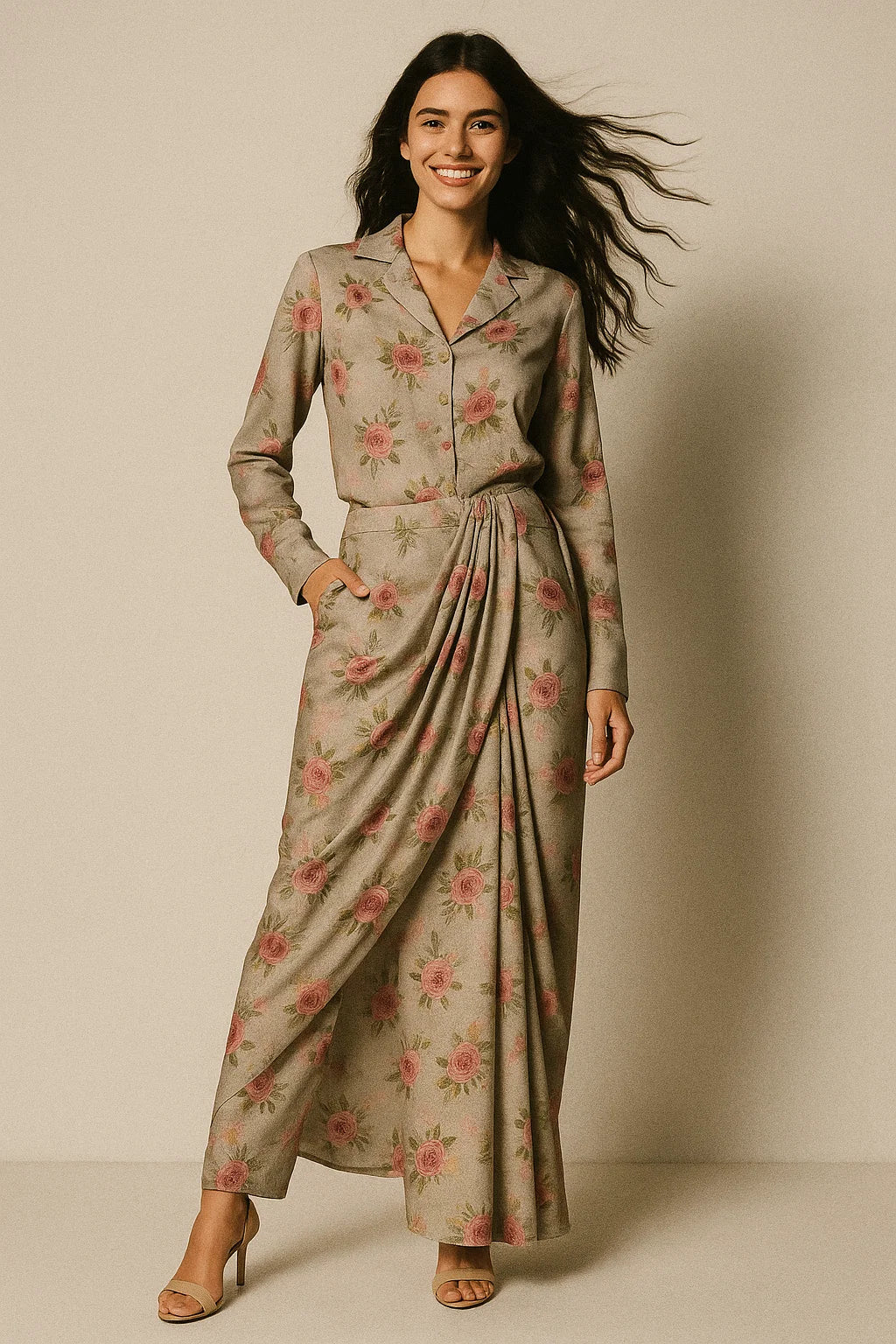 Pink Buttercup Flower Bunch Digital Printed Fabric - Japan Satin