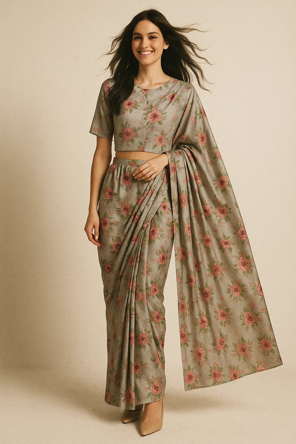 Pink Buttercup Flower Bunch Digital Printed Fabric - Japan Satin