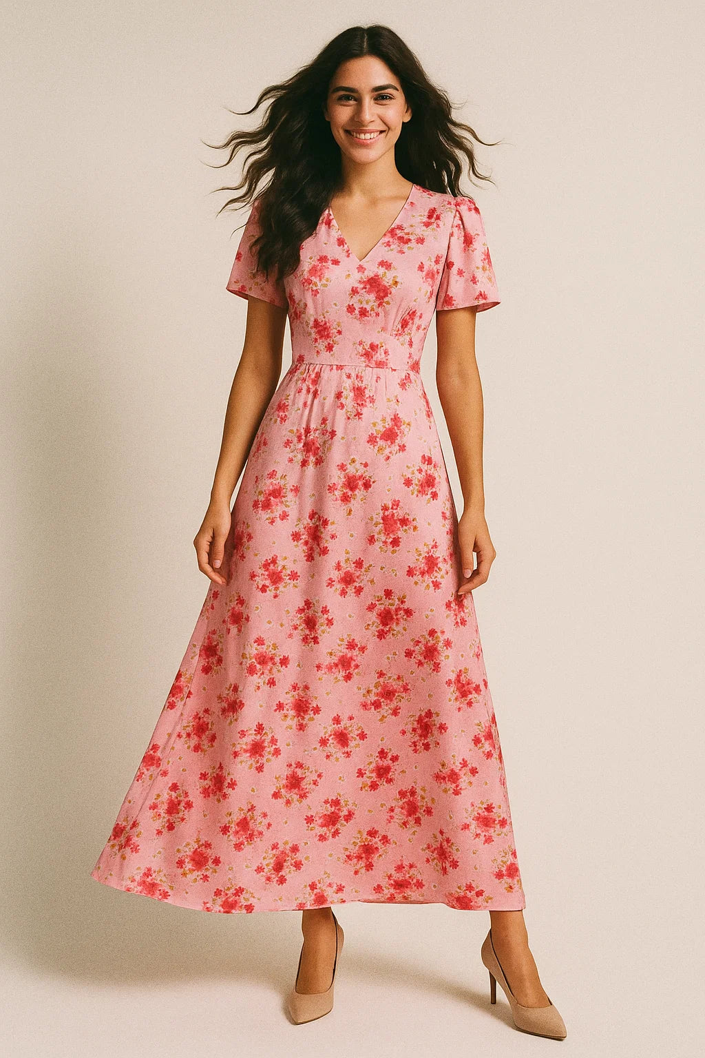 Lovely Pinkish Chintz Flower Digital Printed Fabric - Japan Satin