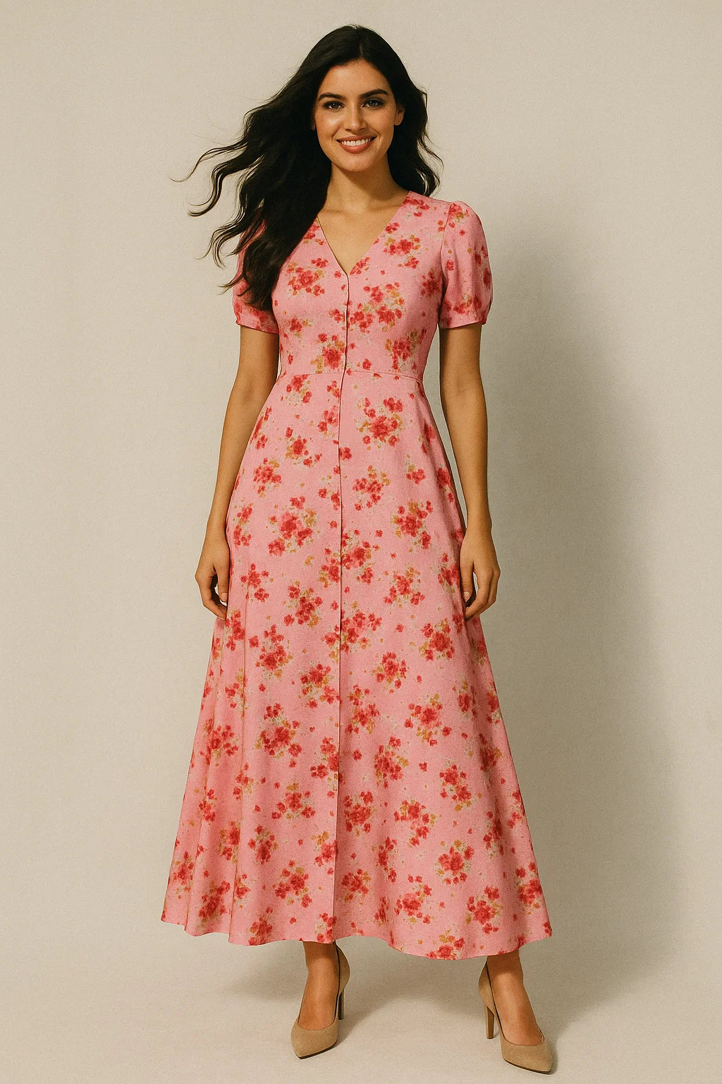 Lovely Pinkish Chintz Flower Digital Printed Fabric - Japan Satin