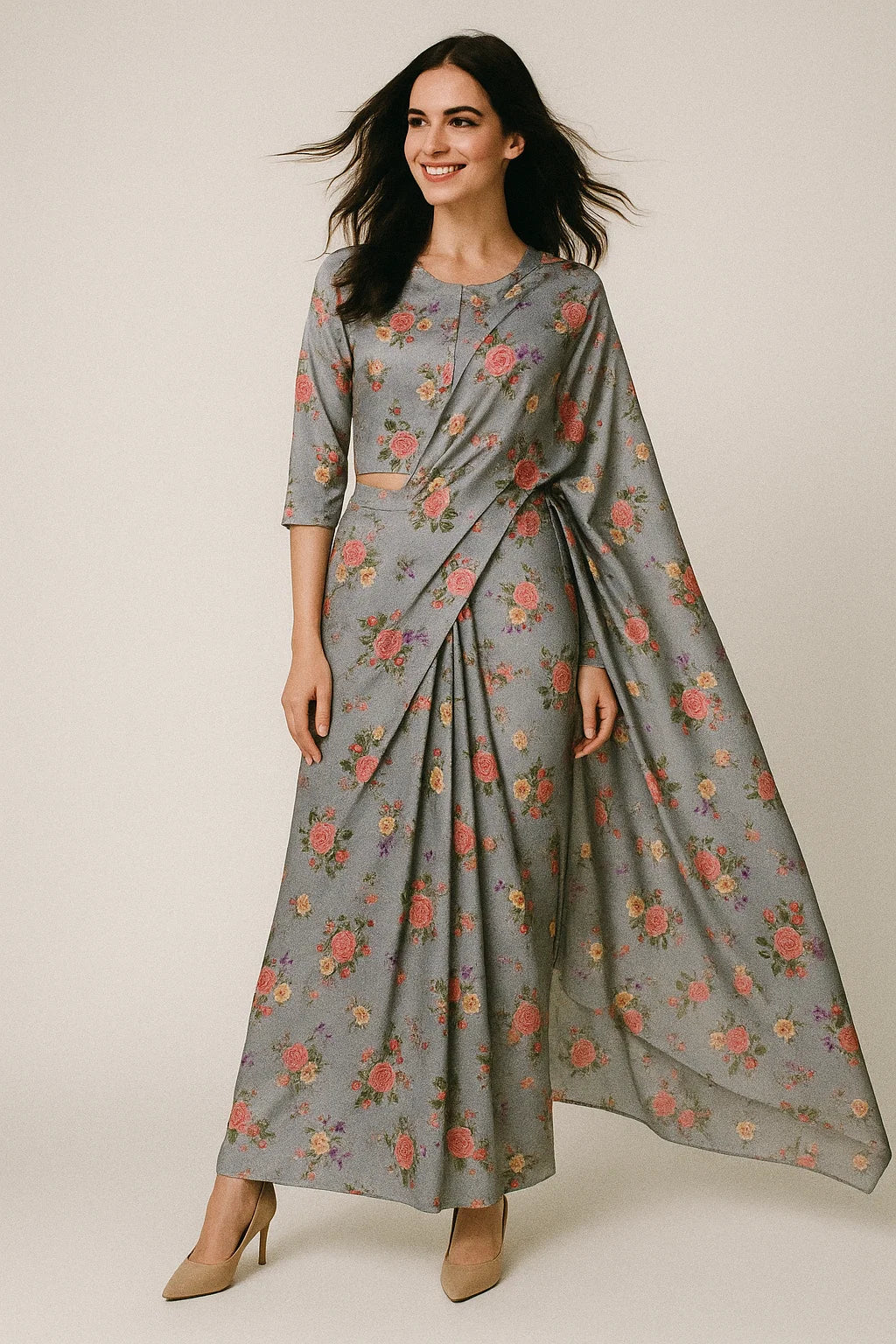 Natural Colourful Roses Digital Printed Fabric - Japan Satin