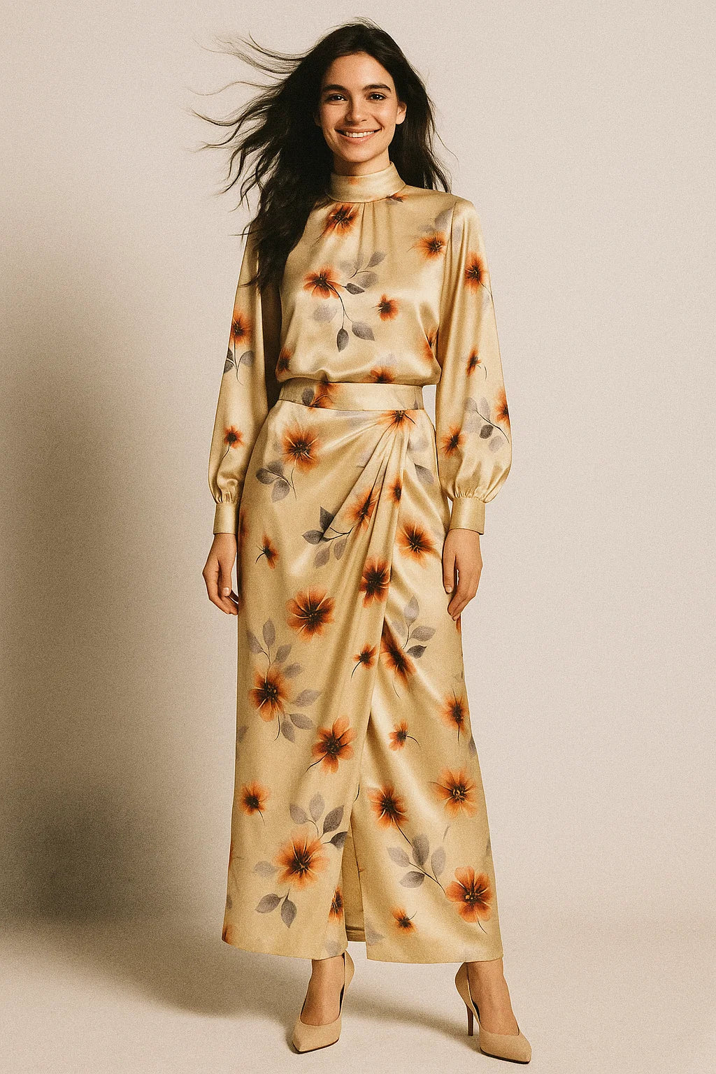 Beautiful Anemone Flower Bunch Digital Printed Fabric - Japan Satin