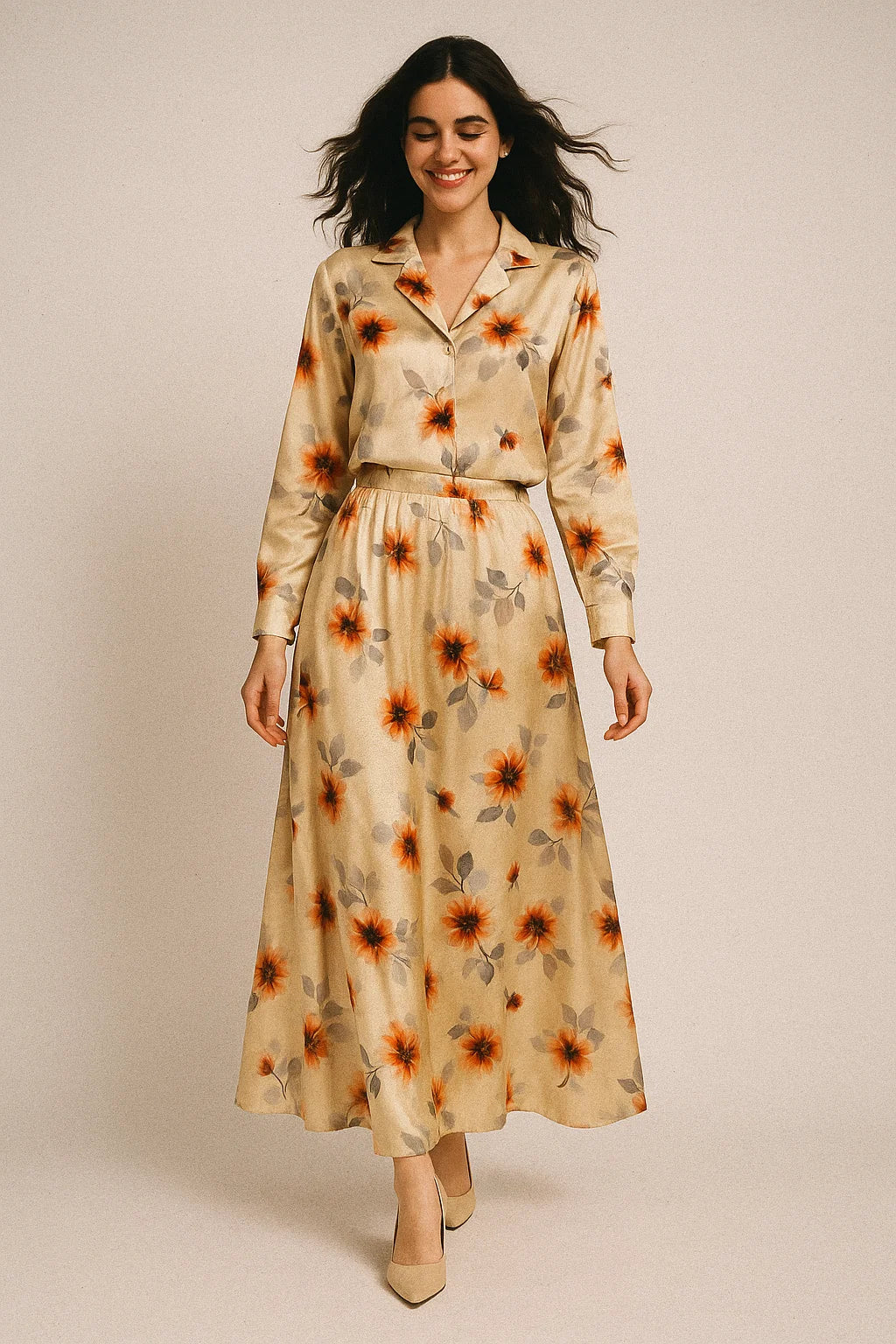 Beautiful Anemone Flower Bunch Digital Printed Fabric - Japan Satin