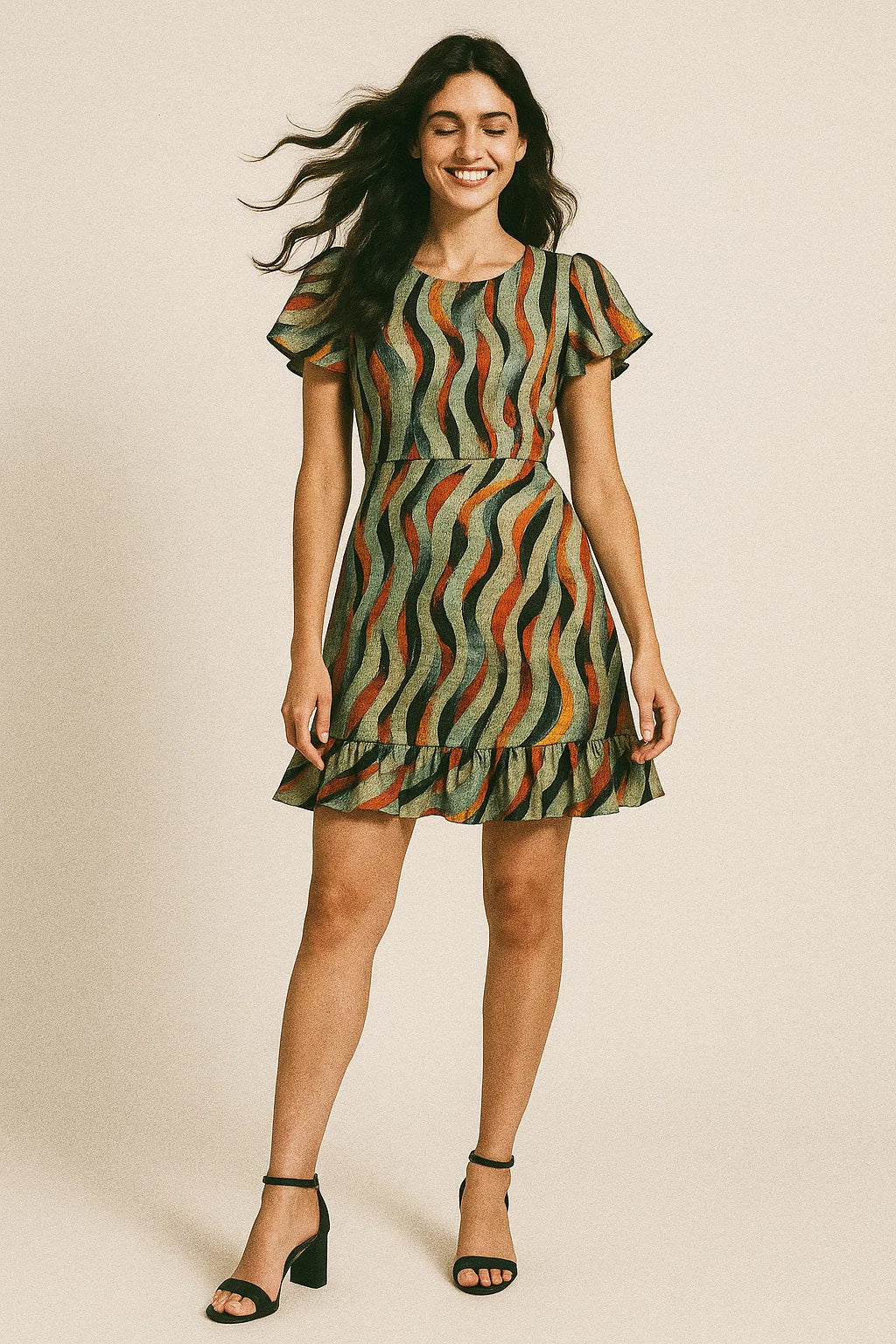 Hawaaian Waving Watercolour Digital Printed Fabric - Japan Satin