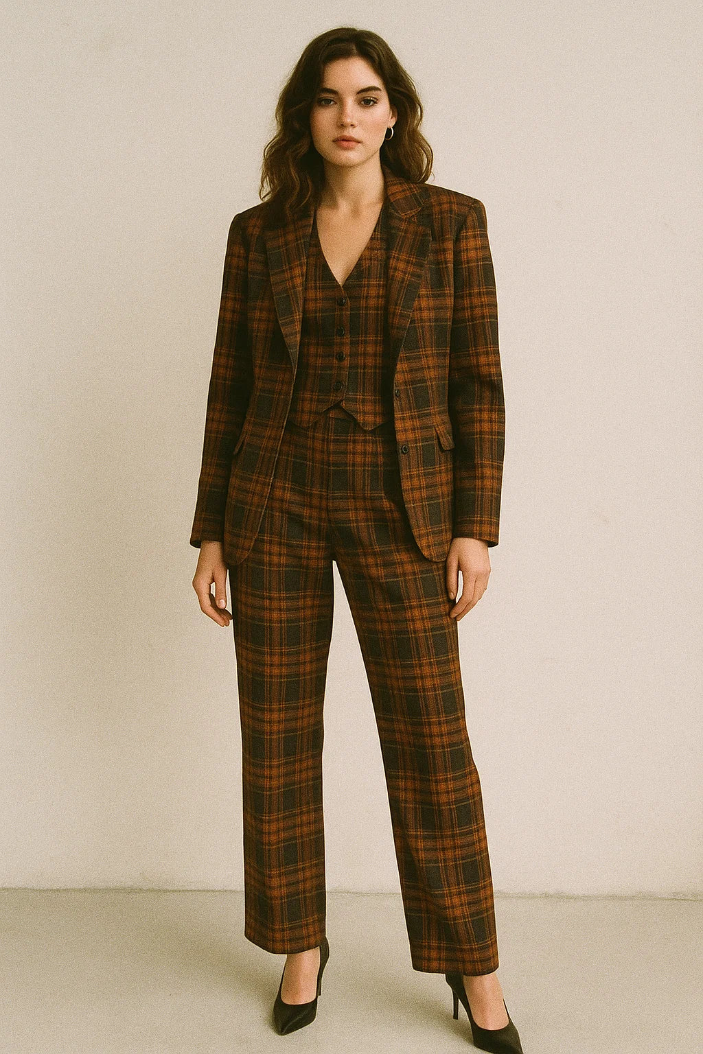 Morden Browny Checkered Digital Printed Fabric - Japan Satin