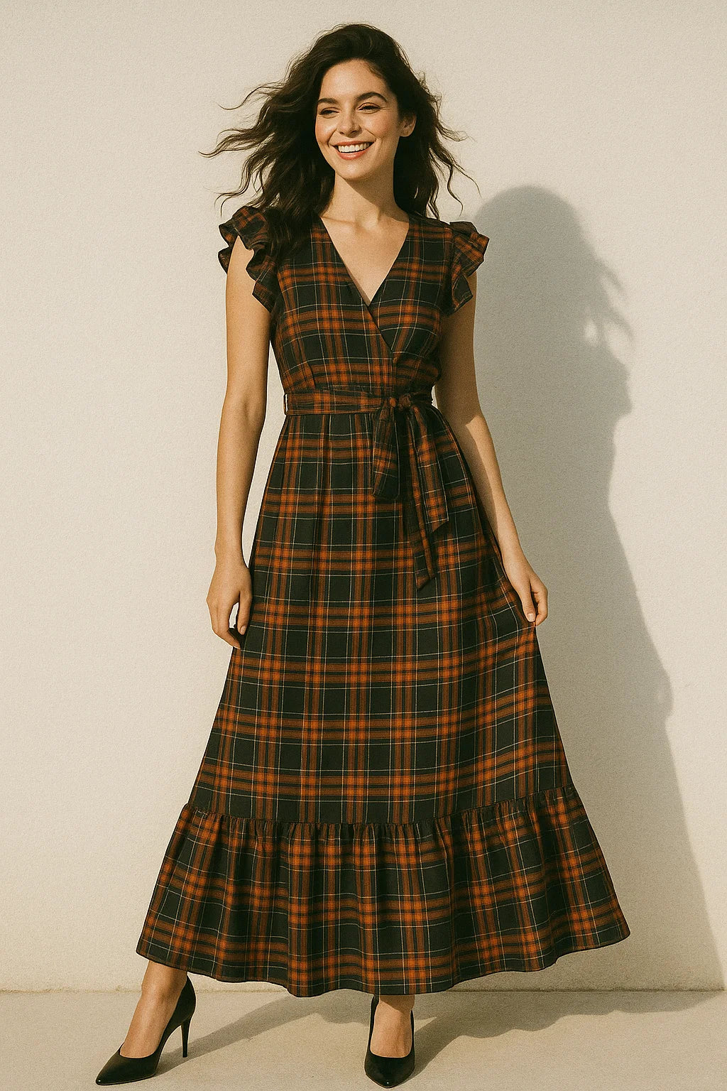 Morden Browny Checkered Digital Printed Fabric - Japan Satin