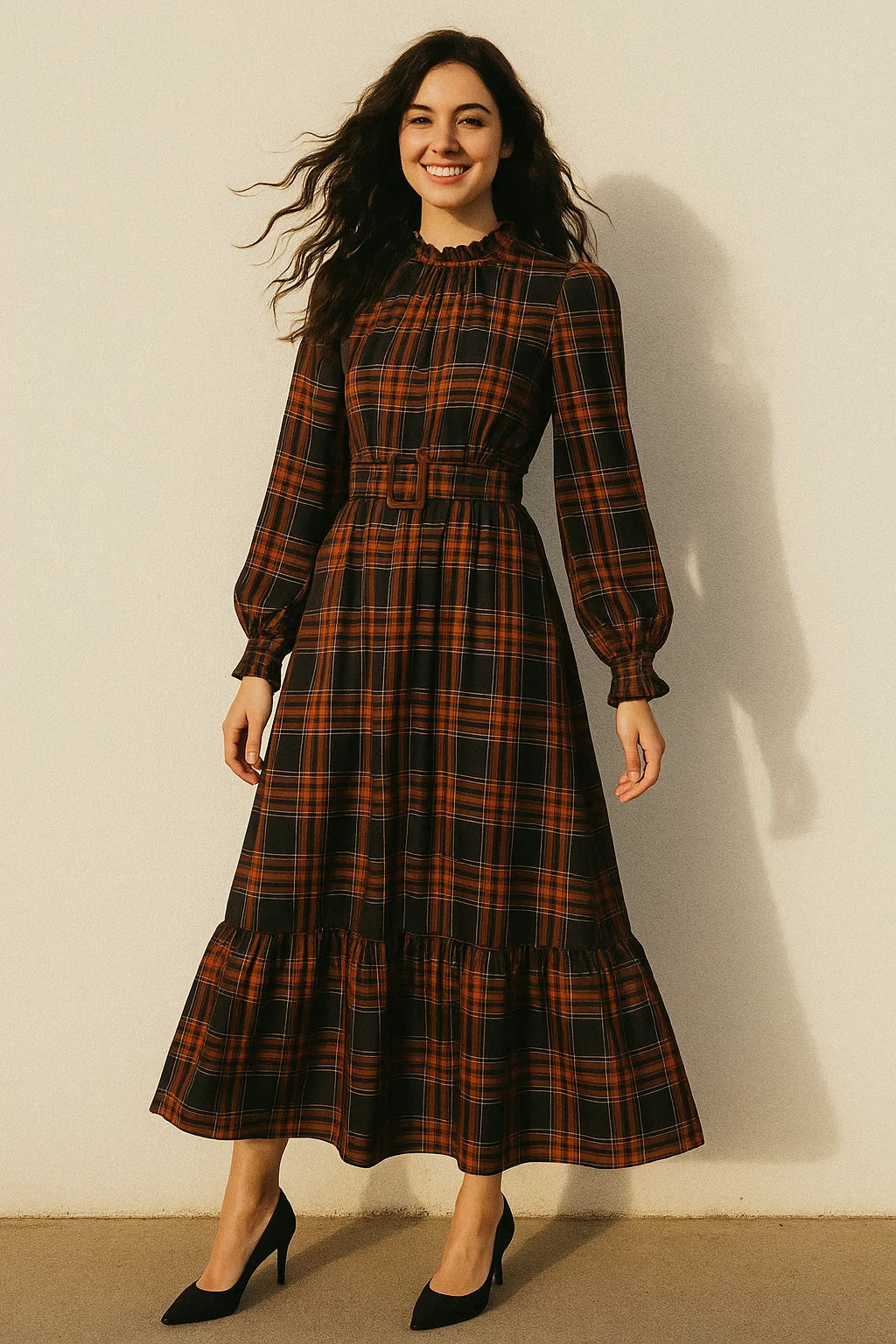 Morden Browny Checkered Digital Printed Fabric - Japan Satin