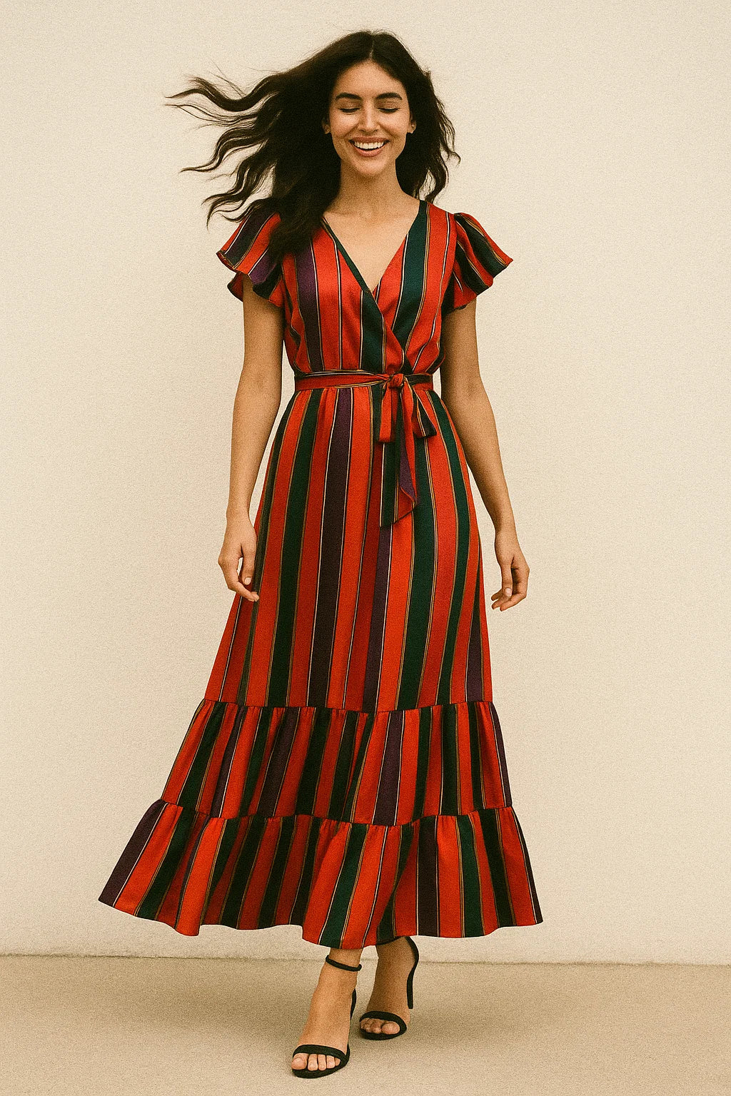 Tiny Serpentine Stripes Pattern Digital Printed Fabric - Japan Satin