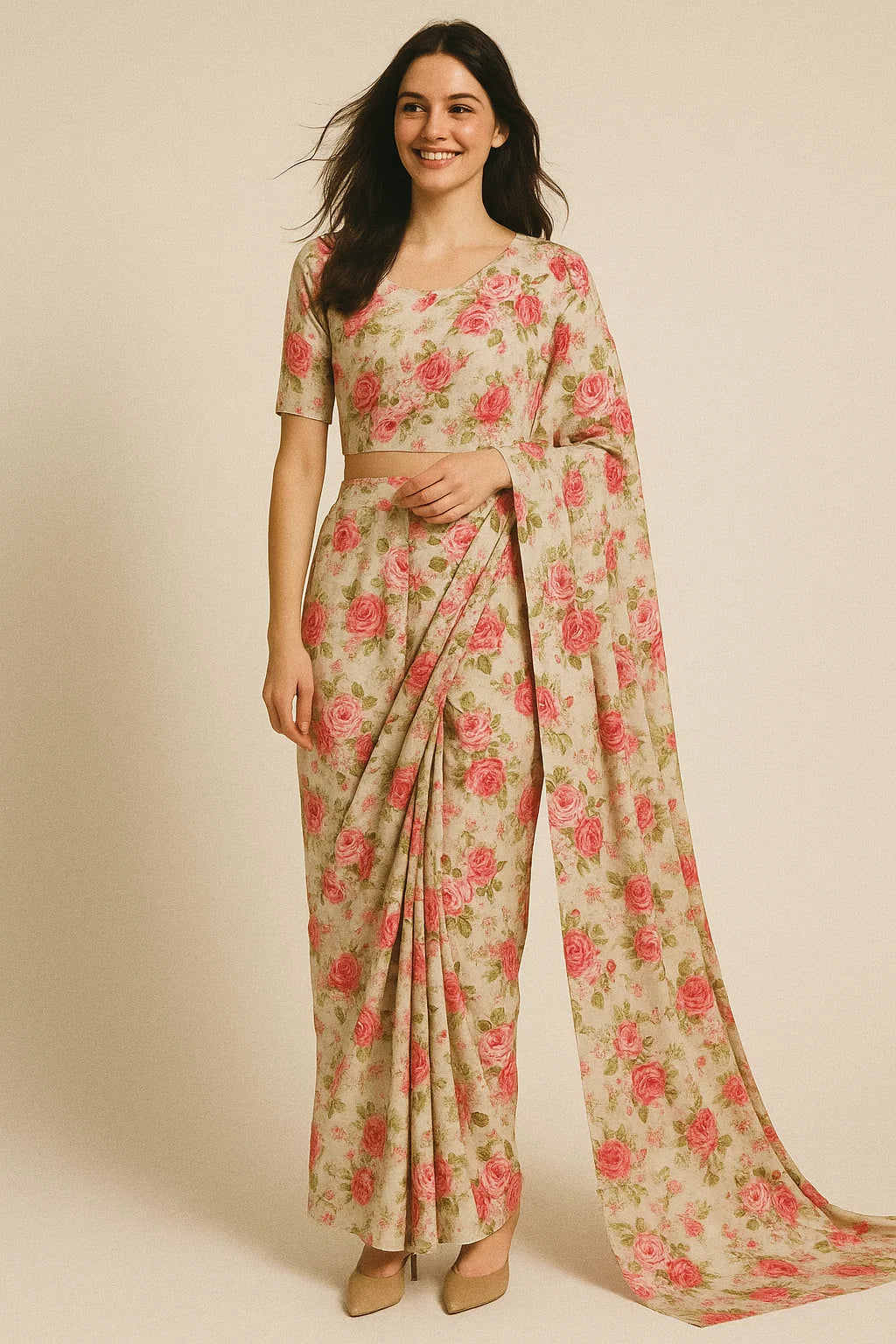 Bunch Of Flower White Orchid Digital Printed Fabric - Japan Satin