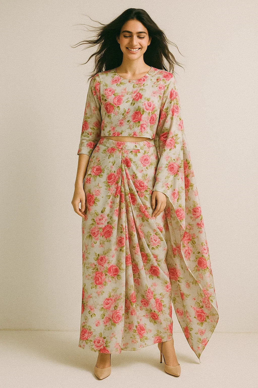 Bunch Of Flower White Orchid Digital Printed Fabric - Japan Satin