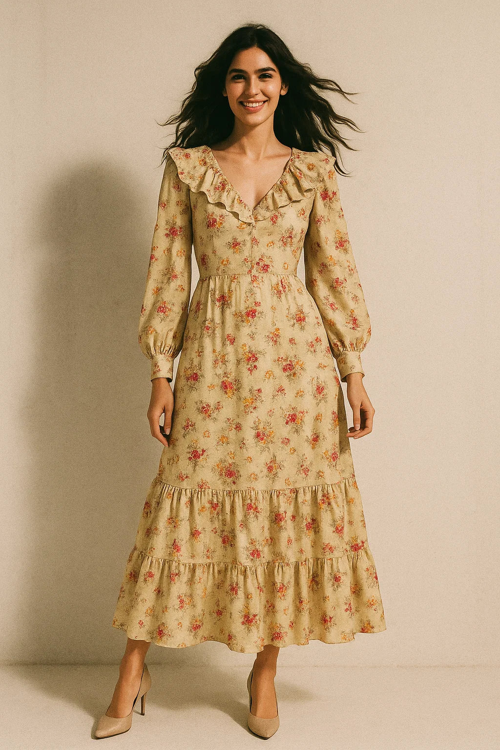 Vintage Seamles Spoted Floral Digital Printed Fabric - Japan Satin