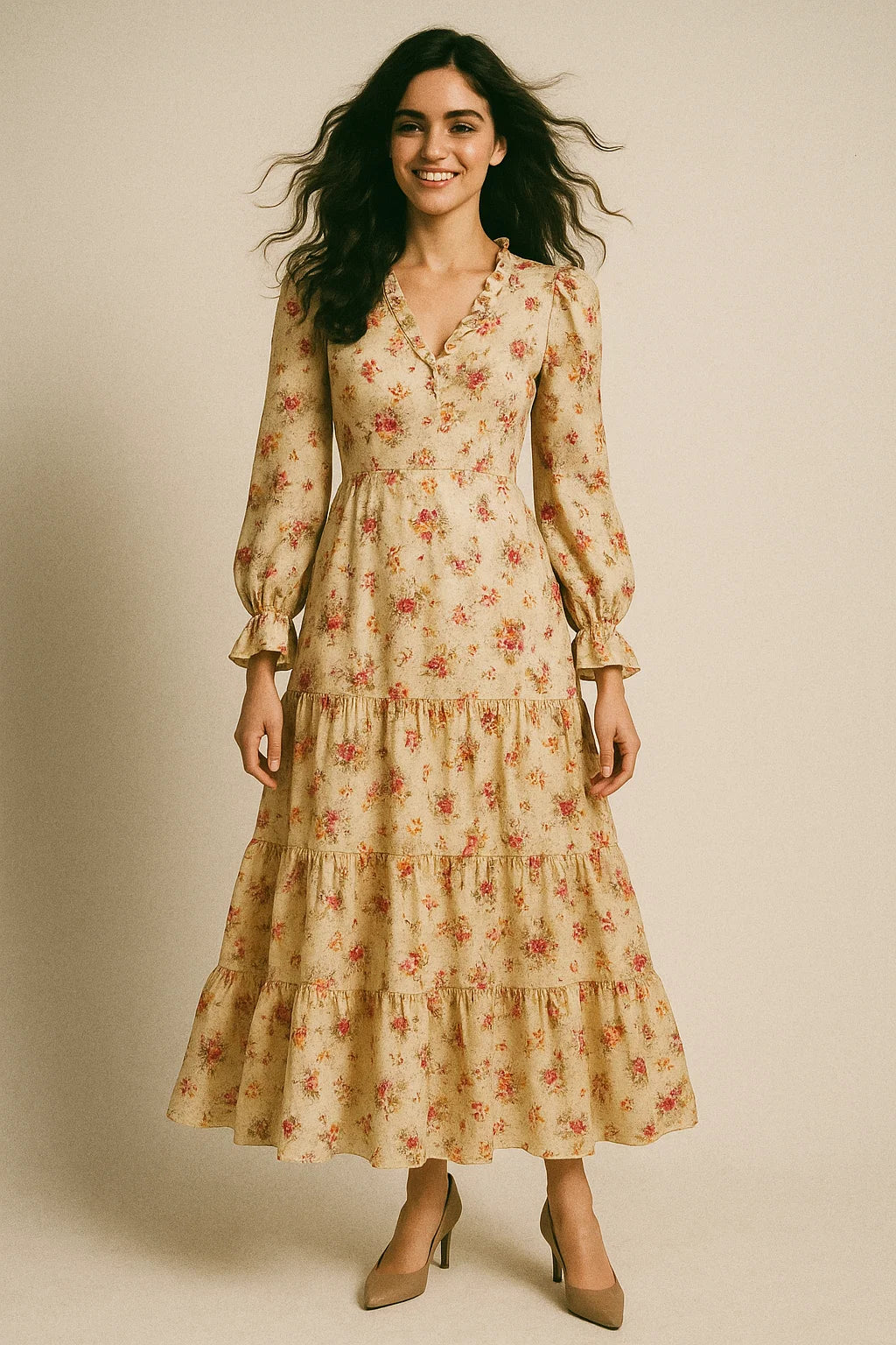 Vintage Seamles Spoted Floral Digital Printed Fabric - Japan Satin