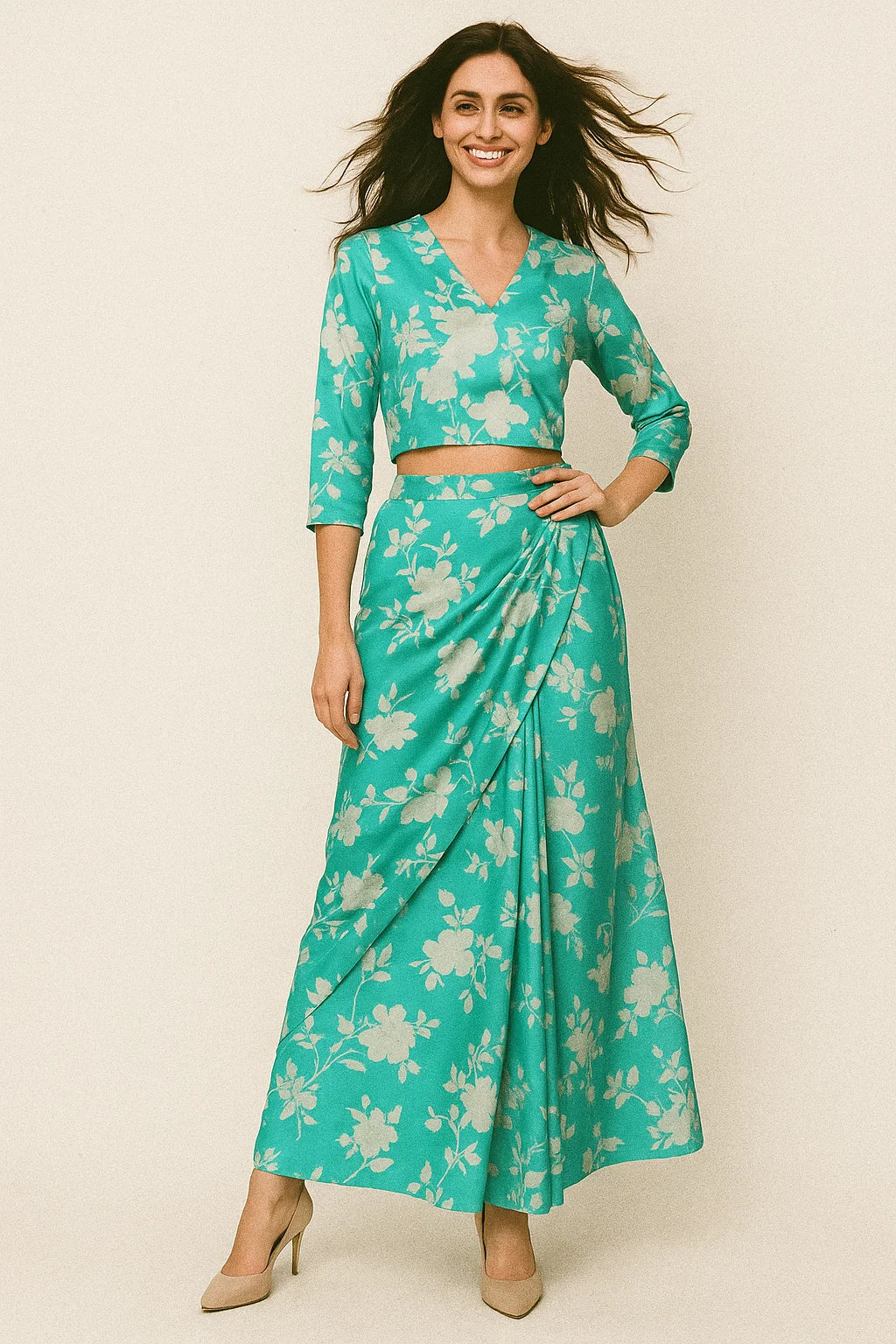 Rama Base Floral Flower Digital Printed Fabric - Japan Satin