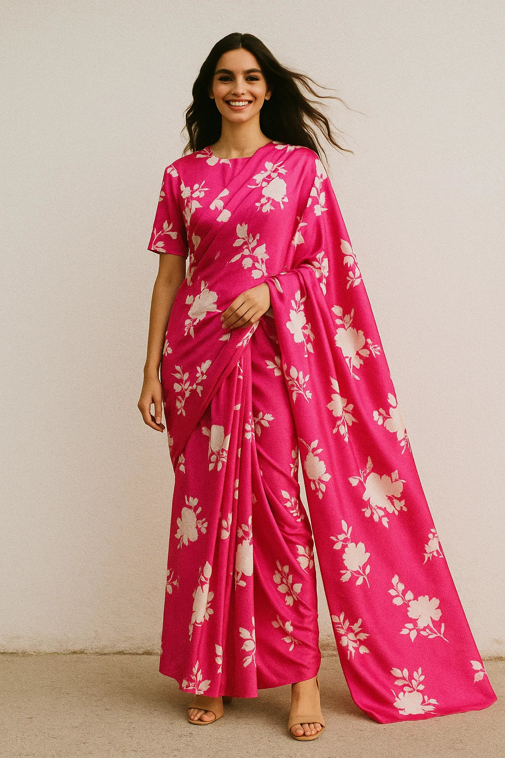 Vintage Old Spoted Flower Digital Printed Fabric - Japan Satin