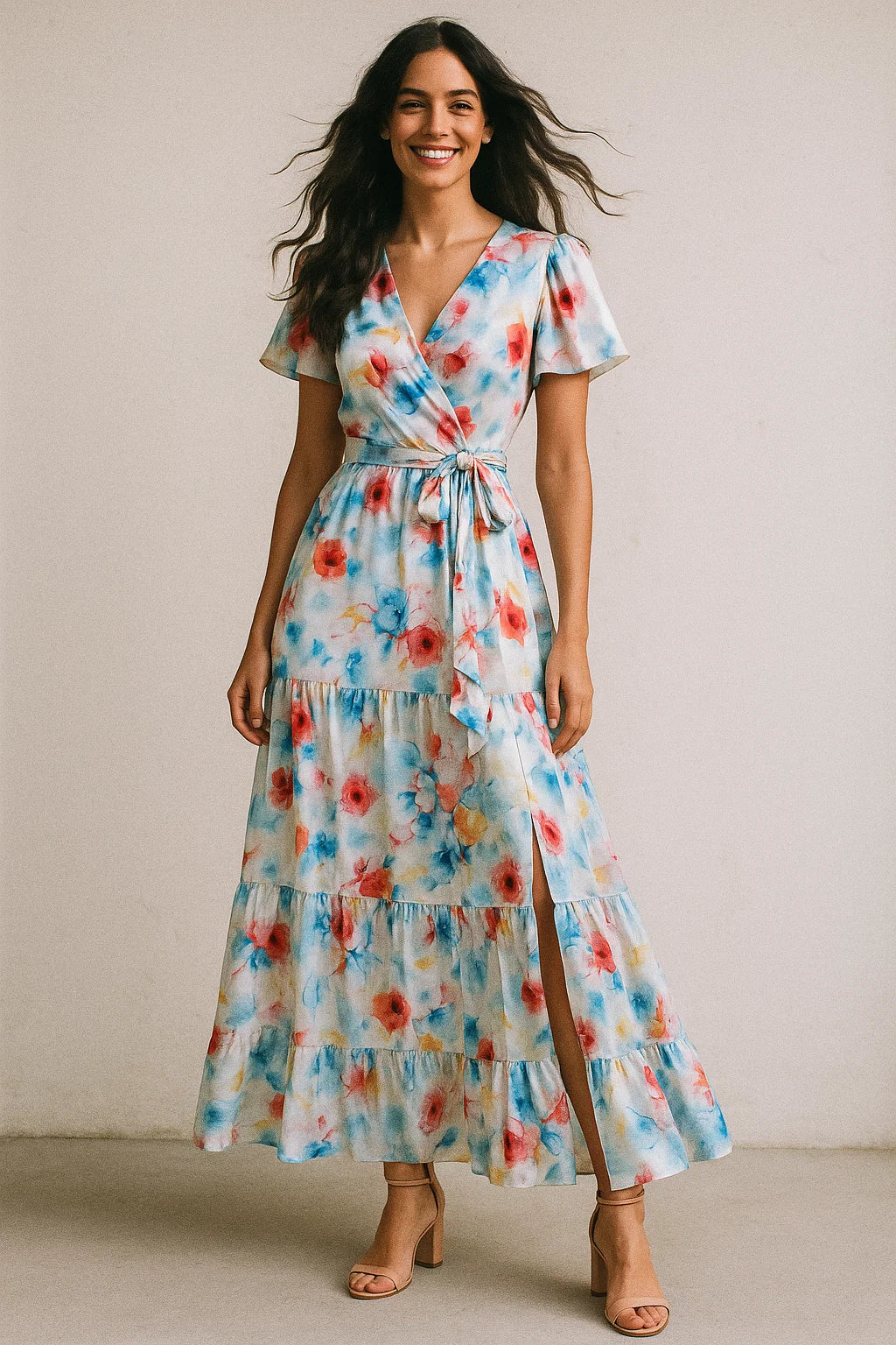 Rainbow Colourful Tulip Roses Digital Printed Fabric - Japan Satin