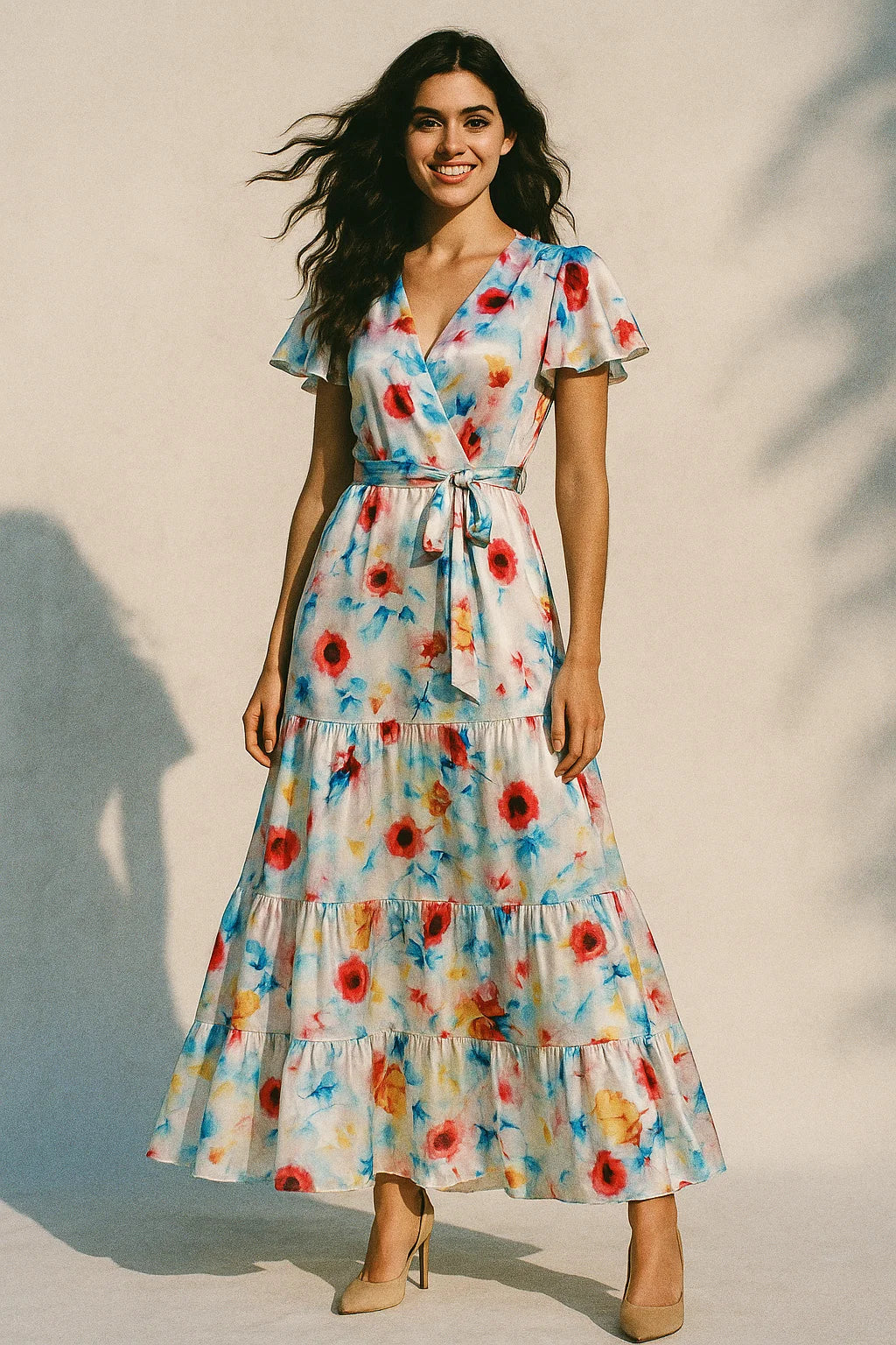 Rainbow Colourful Tulip Roses Digital Printed Fabric - Japan Satin