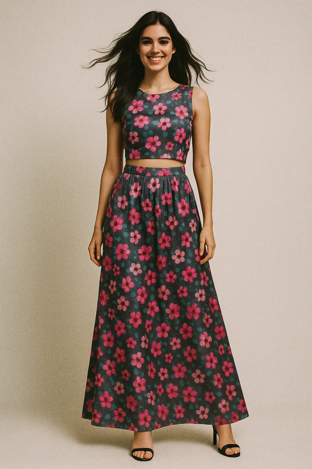 Buttercup Pink Floral Digital Printed Fabric - Japan Satin