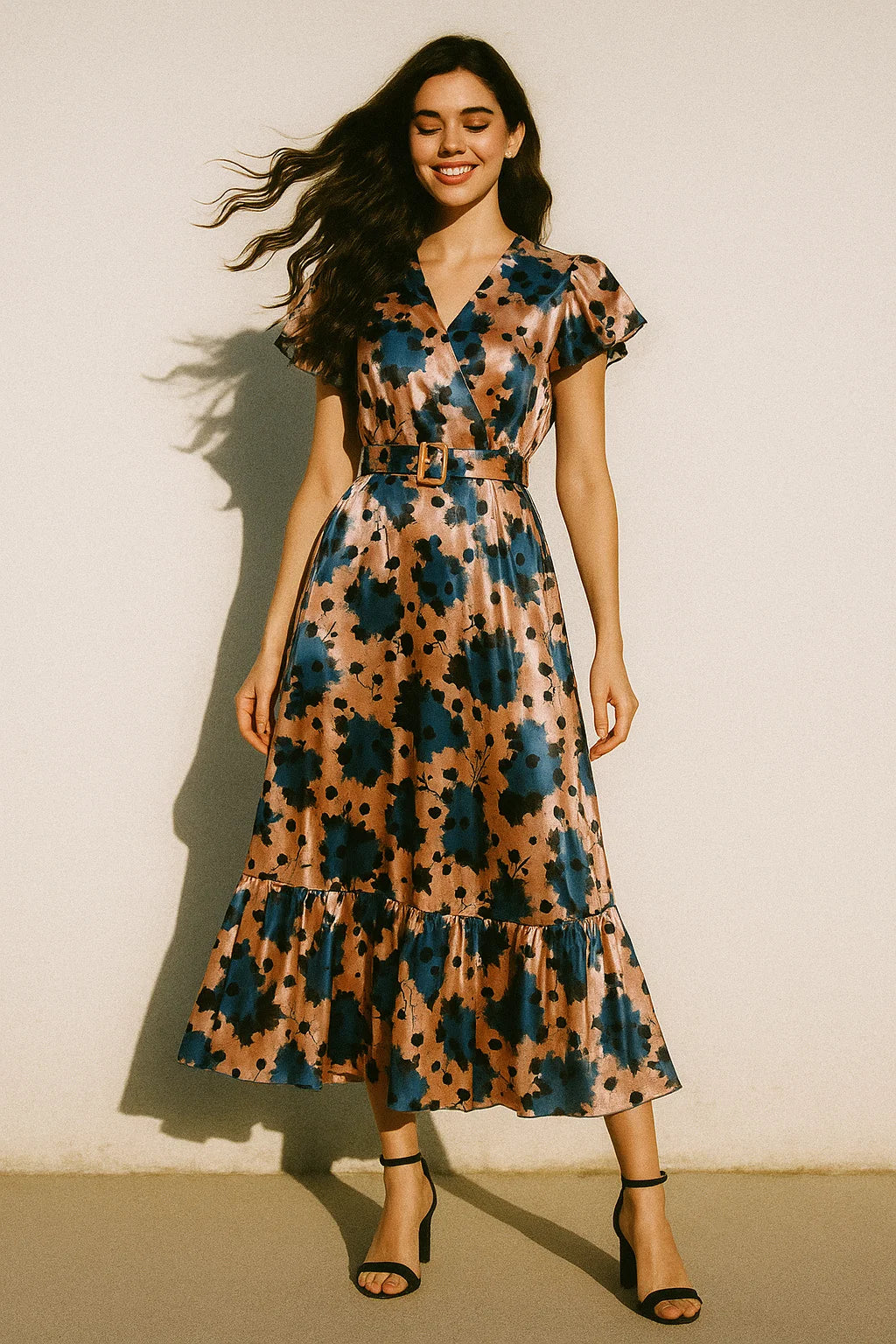 Watercolour Spot With Flower Digital Printed Fabric - Japan Satin