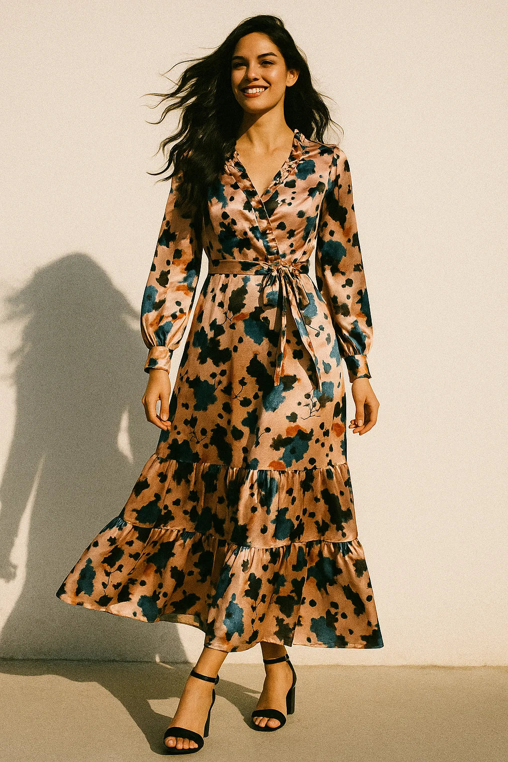 Watercolour Spot With Flower Digital Printed Fabric - Japan Satin