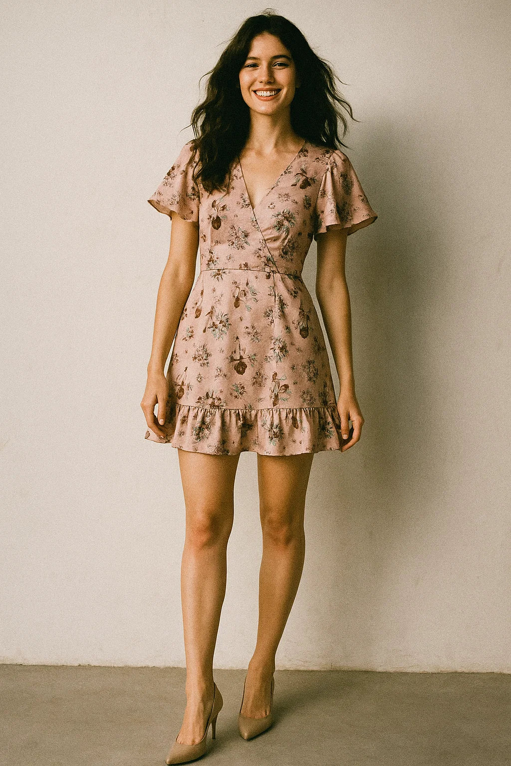 Multi Flower Bunch And Linear Leafs Digital Printed Fabric - Japan Satin