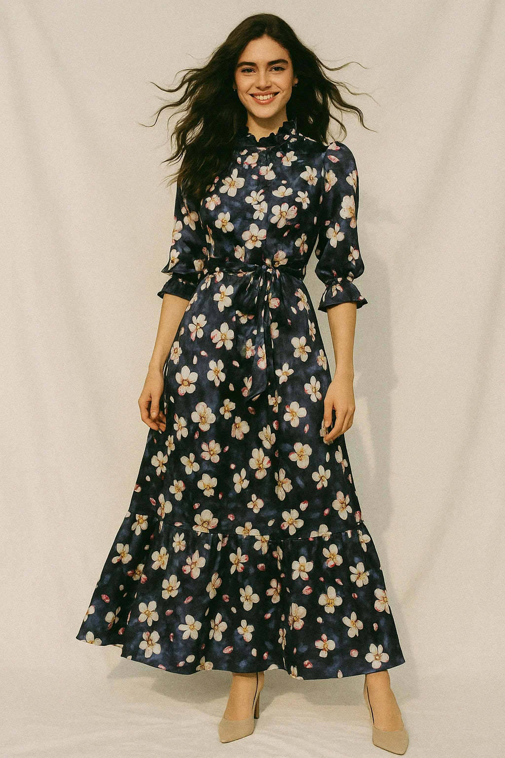 Ditsy Pink Water Paint Florish Flower Digital Printed Fabric - Japan Satin