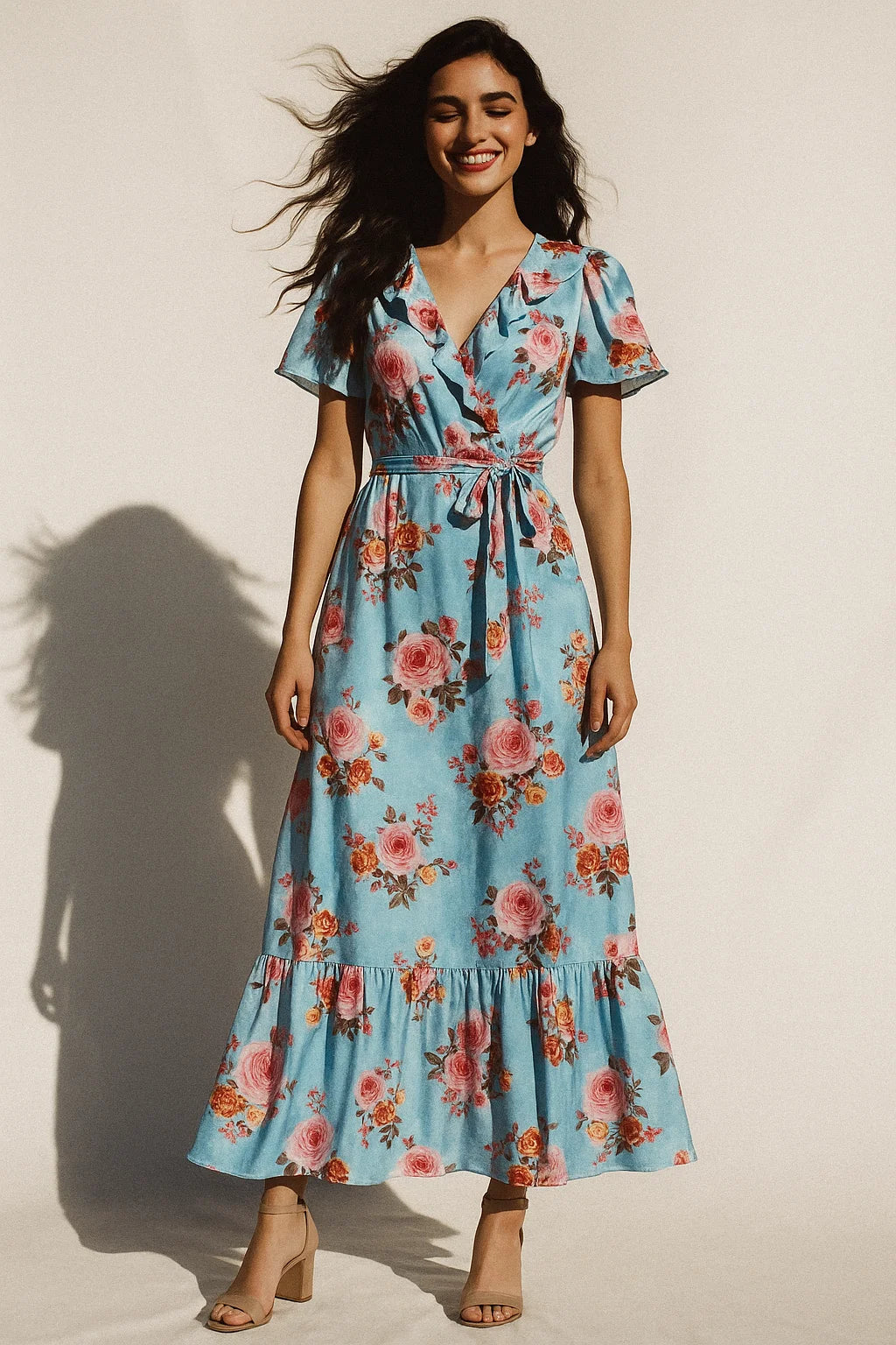 Blissful Pink Roses Digital Printed Fabric - Japan Satin