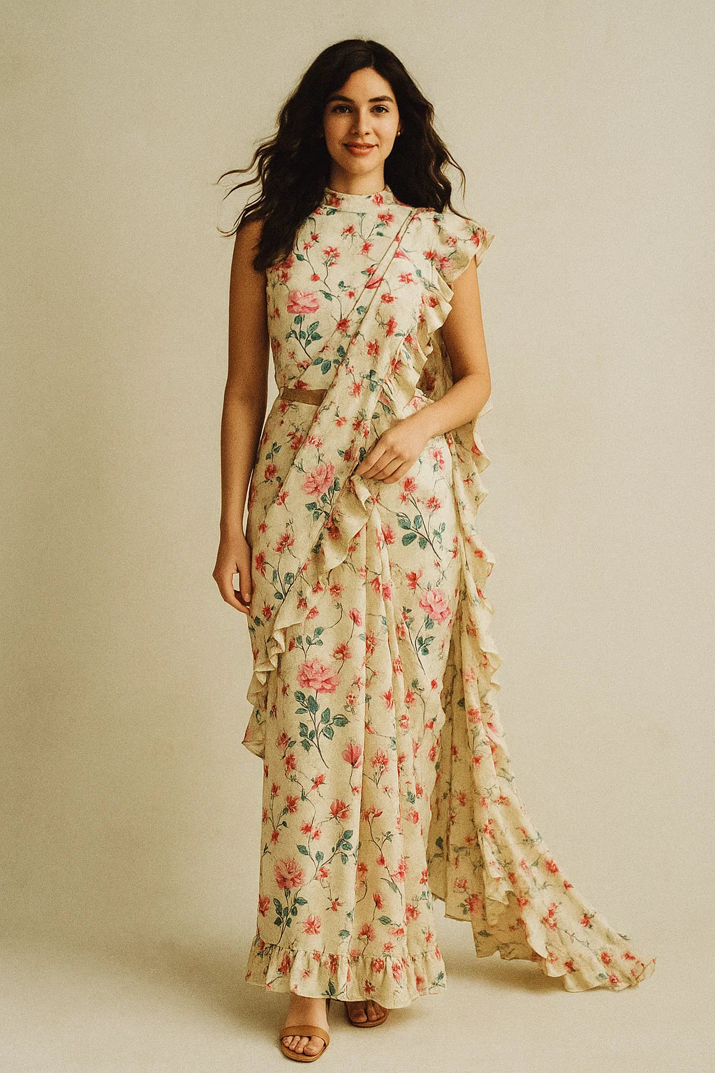 Beautiful Ditsy Red Rose With Lavender Rose  - Japan Satin