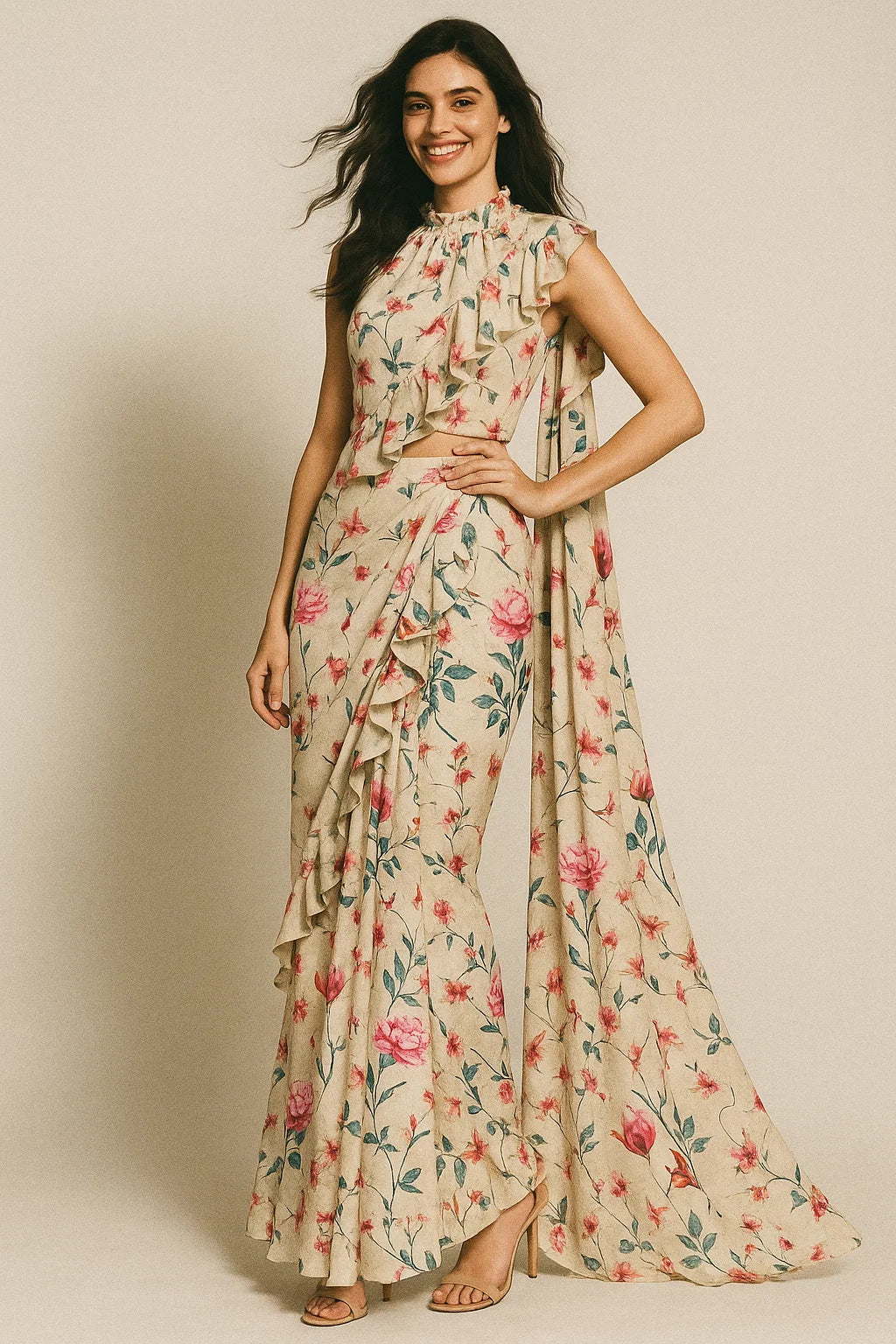 Beautiful Ditsy Red Rose With Lavender Rose  - Japan Satin